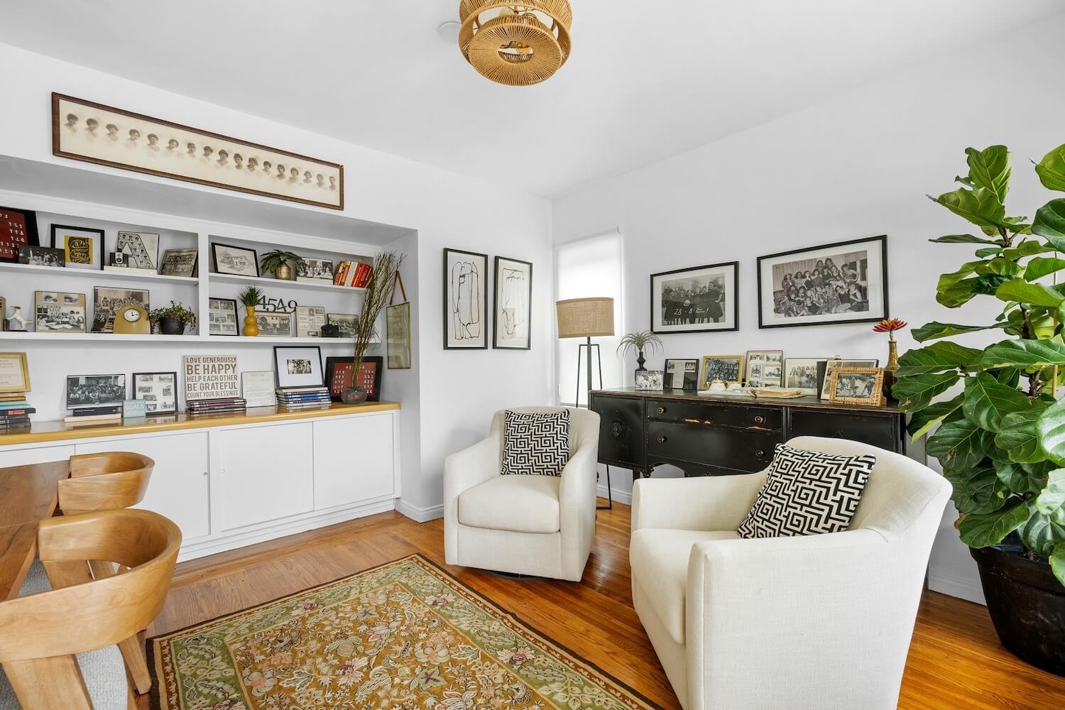 Chapter Room: Restoring the original built-in desk and cabinetry to celebrate the home’s 1931 heritage, paired with new windows and refurbished hardwood floors