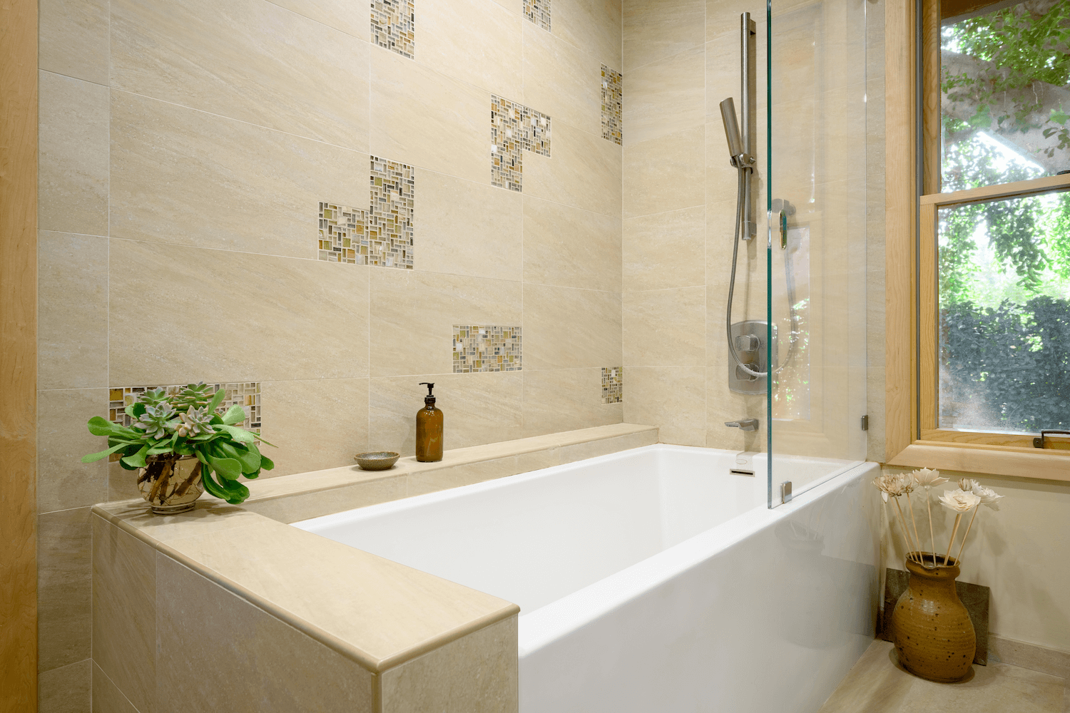 Intentional tilework designed to add subtle movement and texture to the room