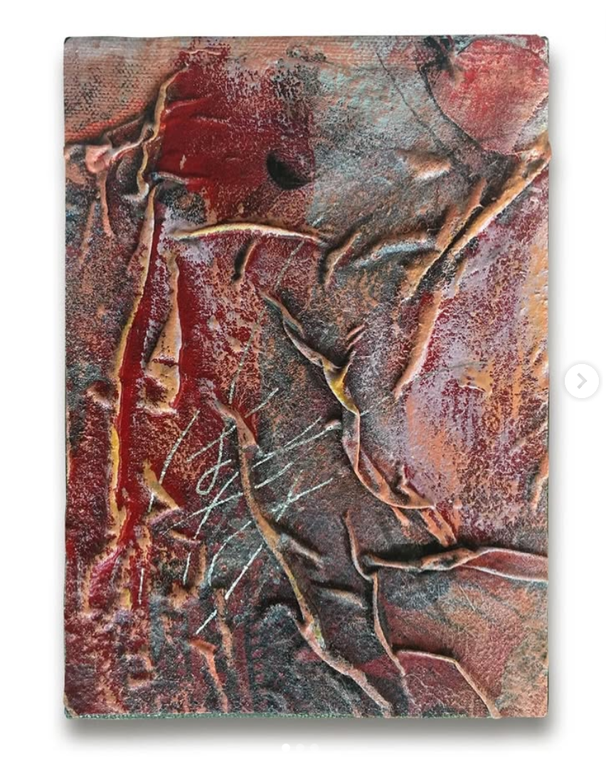Series, 6 x 9. Recycled fabric, acrylic, glitter, pen.