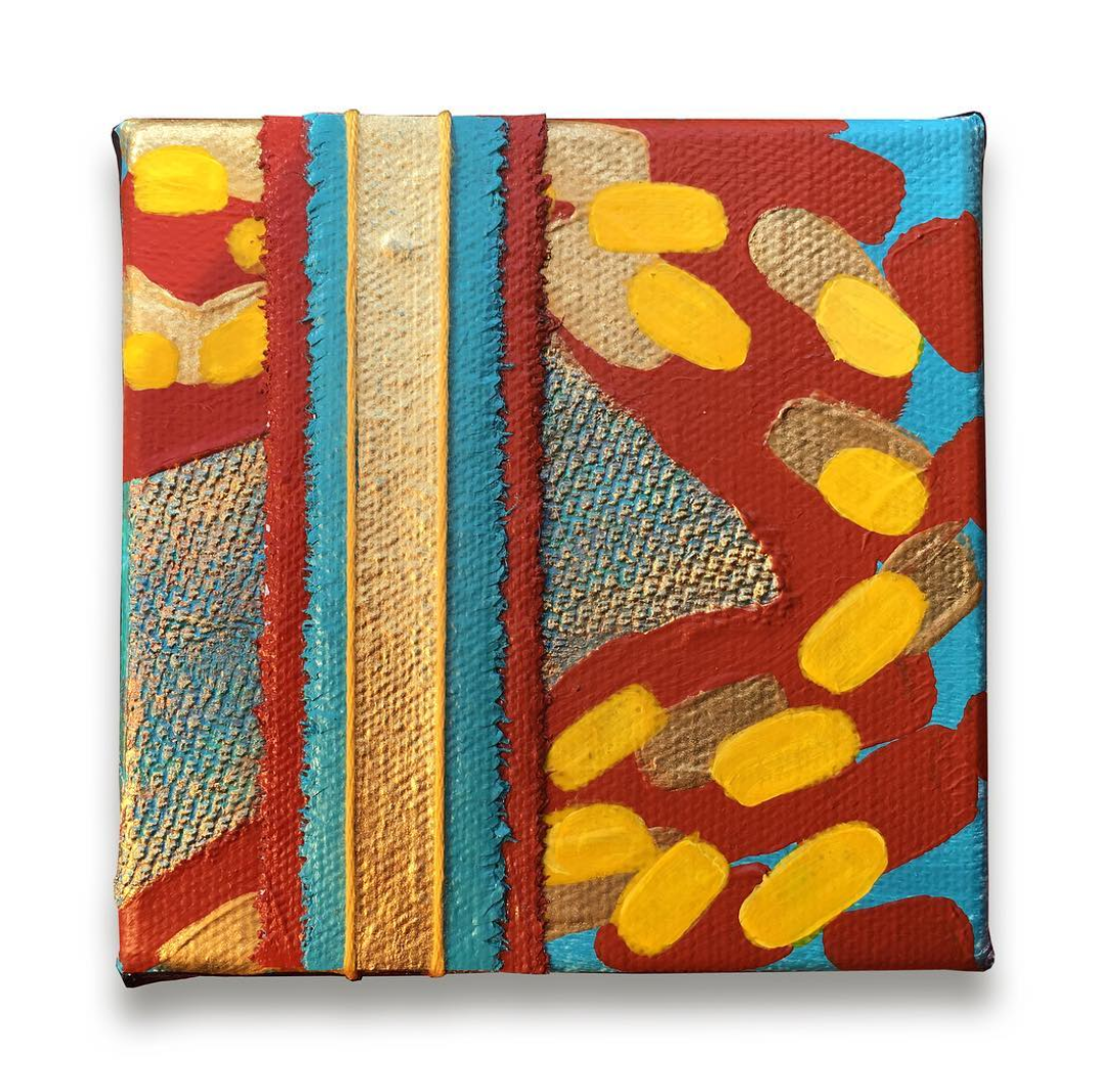 Volcanism, Series, 4 x 4. Canvas, embroidery thread, acrylic, paper.