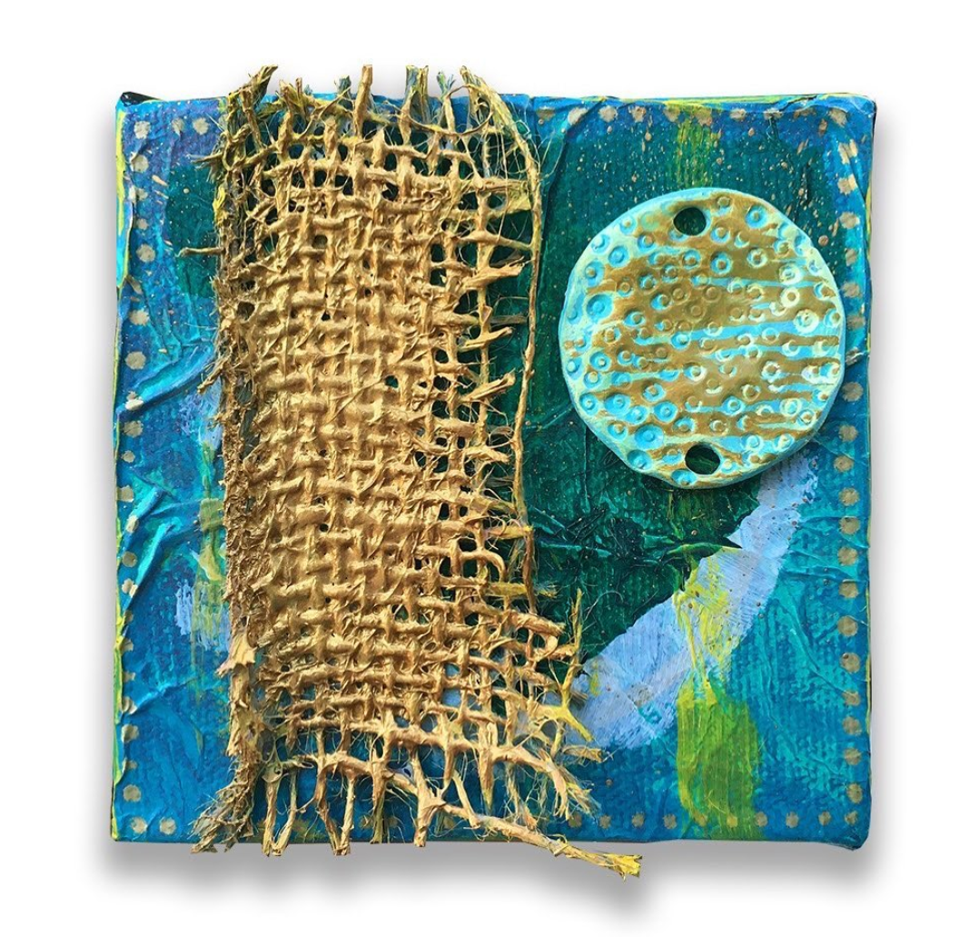 4 x 4. Paper, burlap, polymer clay, acrylic.