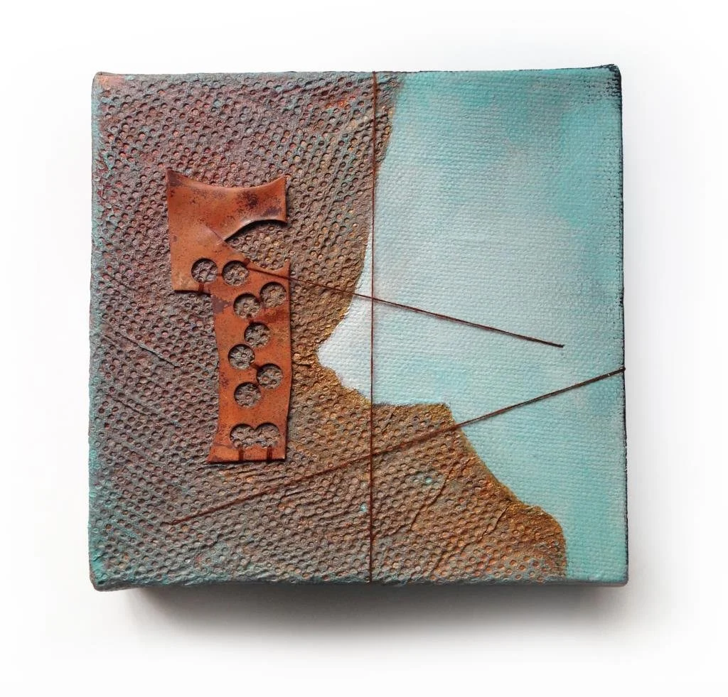 Arctic Sea. 5 x 5. Paper, thread, copper, acrylic.