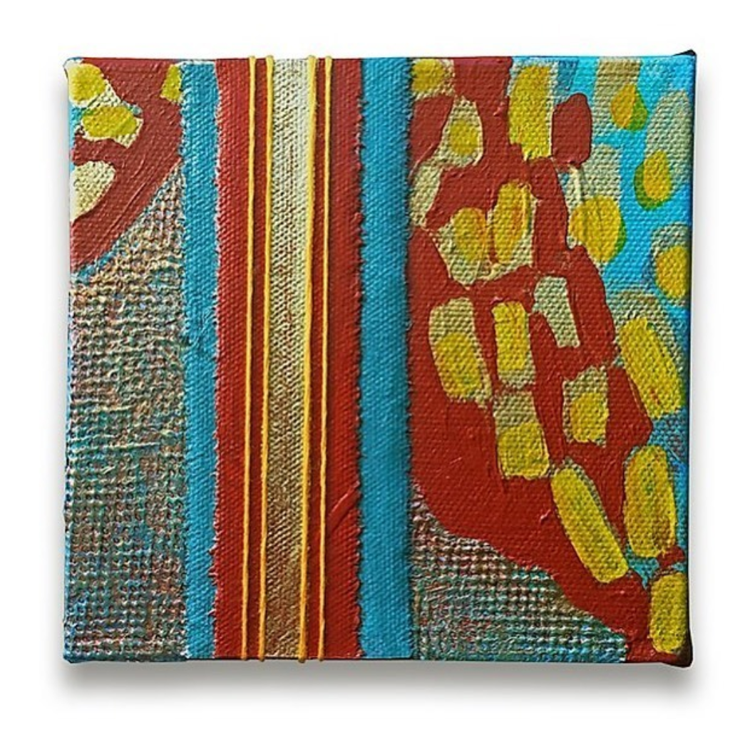 Volcanism, Series, 5 x 5. Canvas, embroidery thread, acrylic, paper.