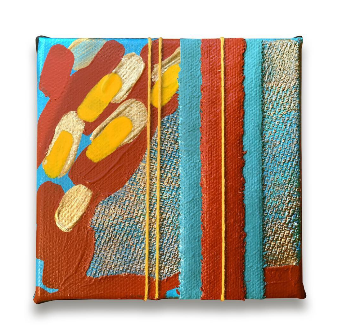 Volcanism, Series, 4 x 4. Canvas, embroidery thread, acrylic, paper.