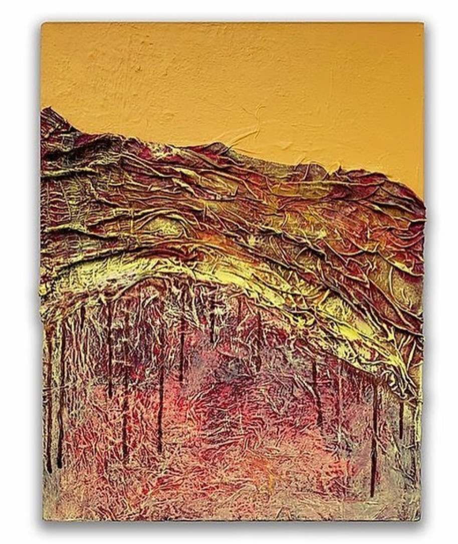 24 x 16. Recycled fabric, paper, acrylic.