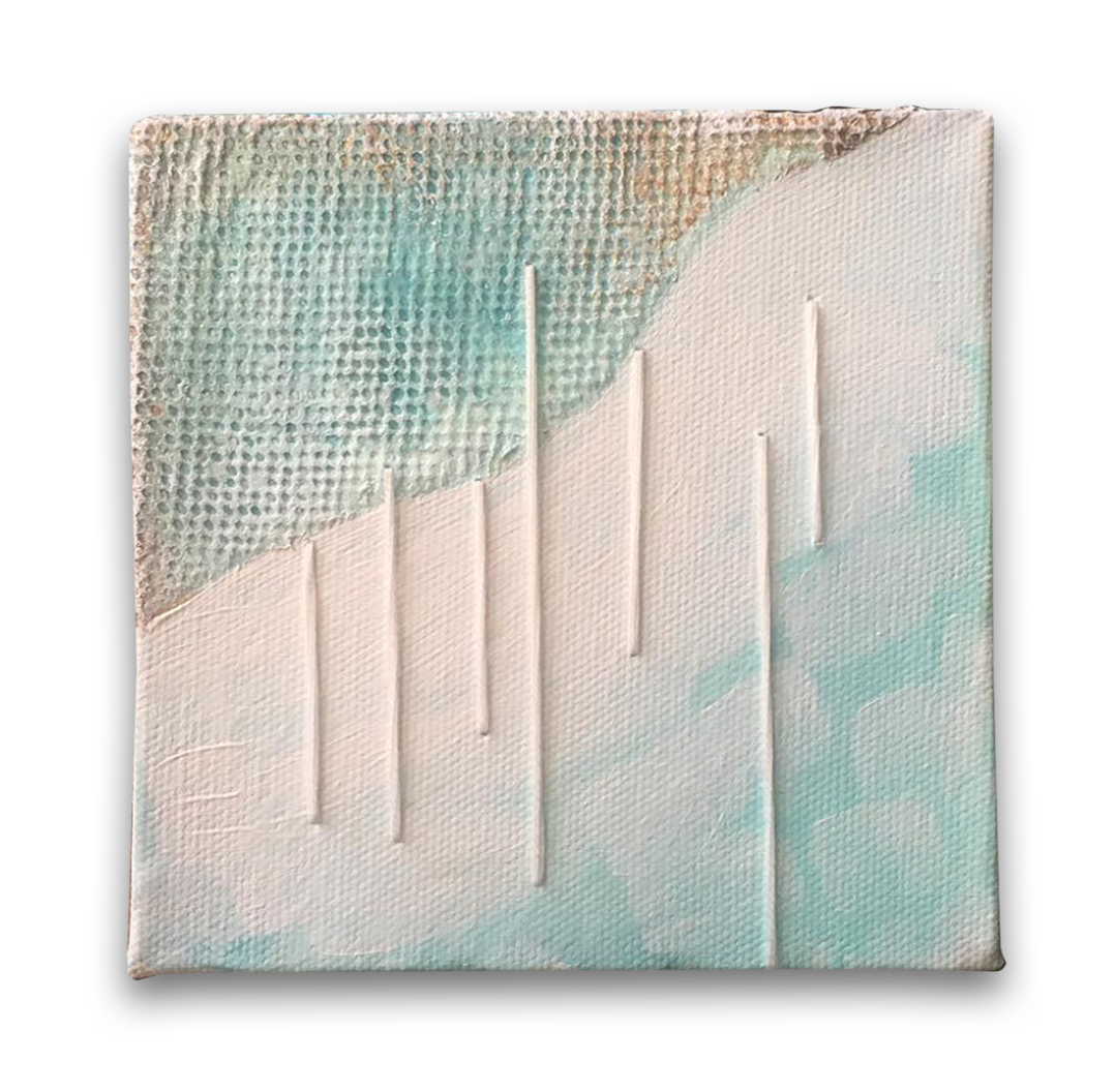 Snow Drift, 5 x 5", textured paper, embroidery thread, acrylic