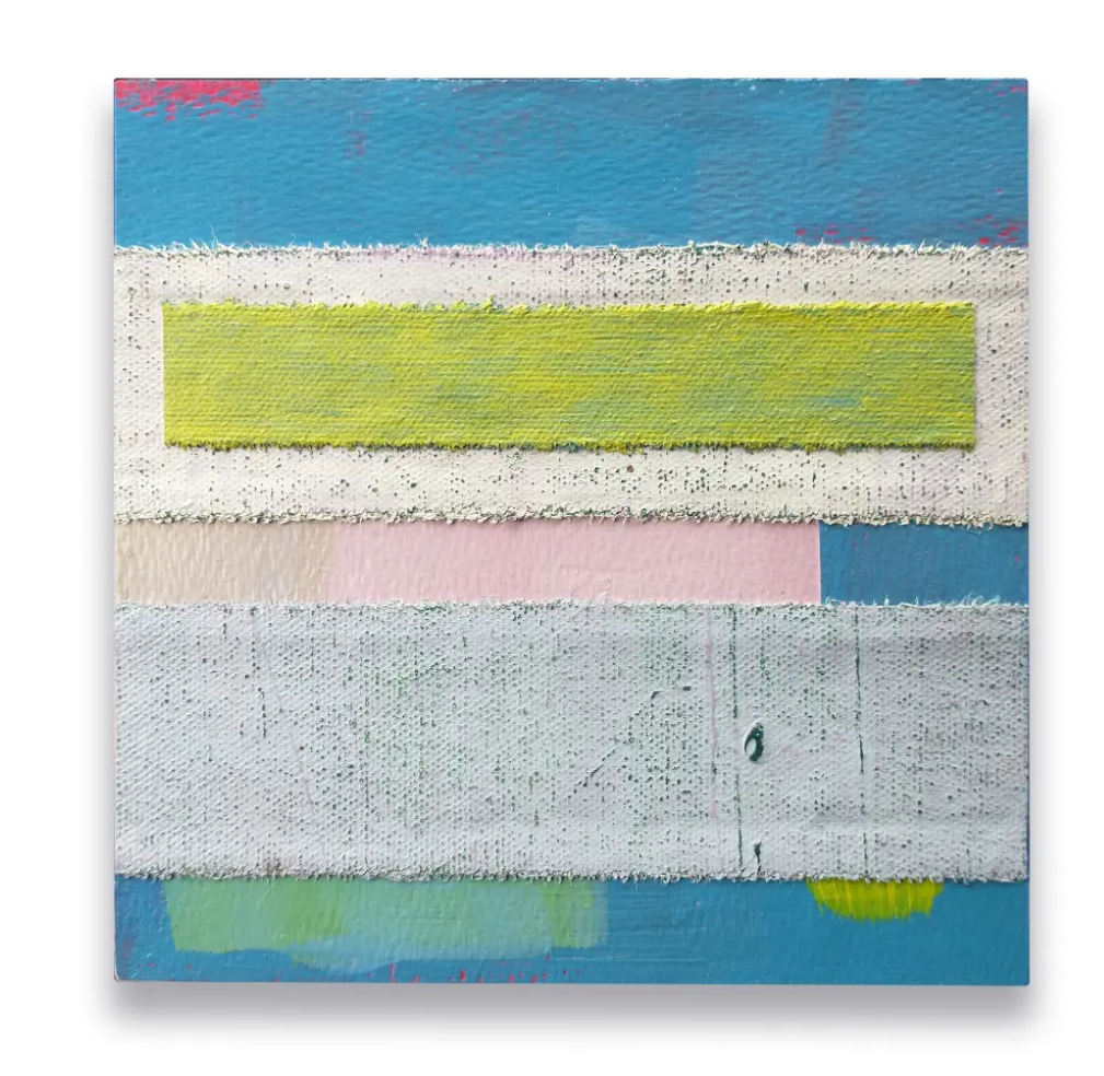6 x 6. Canvas, paper, acrylic on birch panel.
