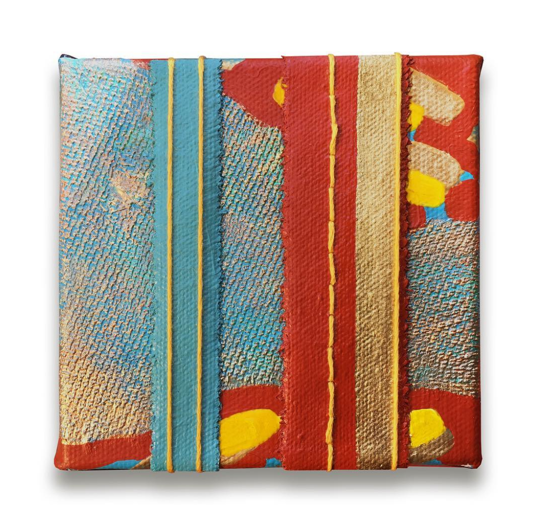 Volcanism, Series, 4 x 4. Canvas, embroidery thread, acrylic, paper.