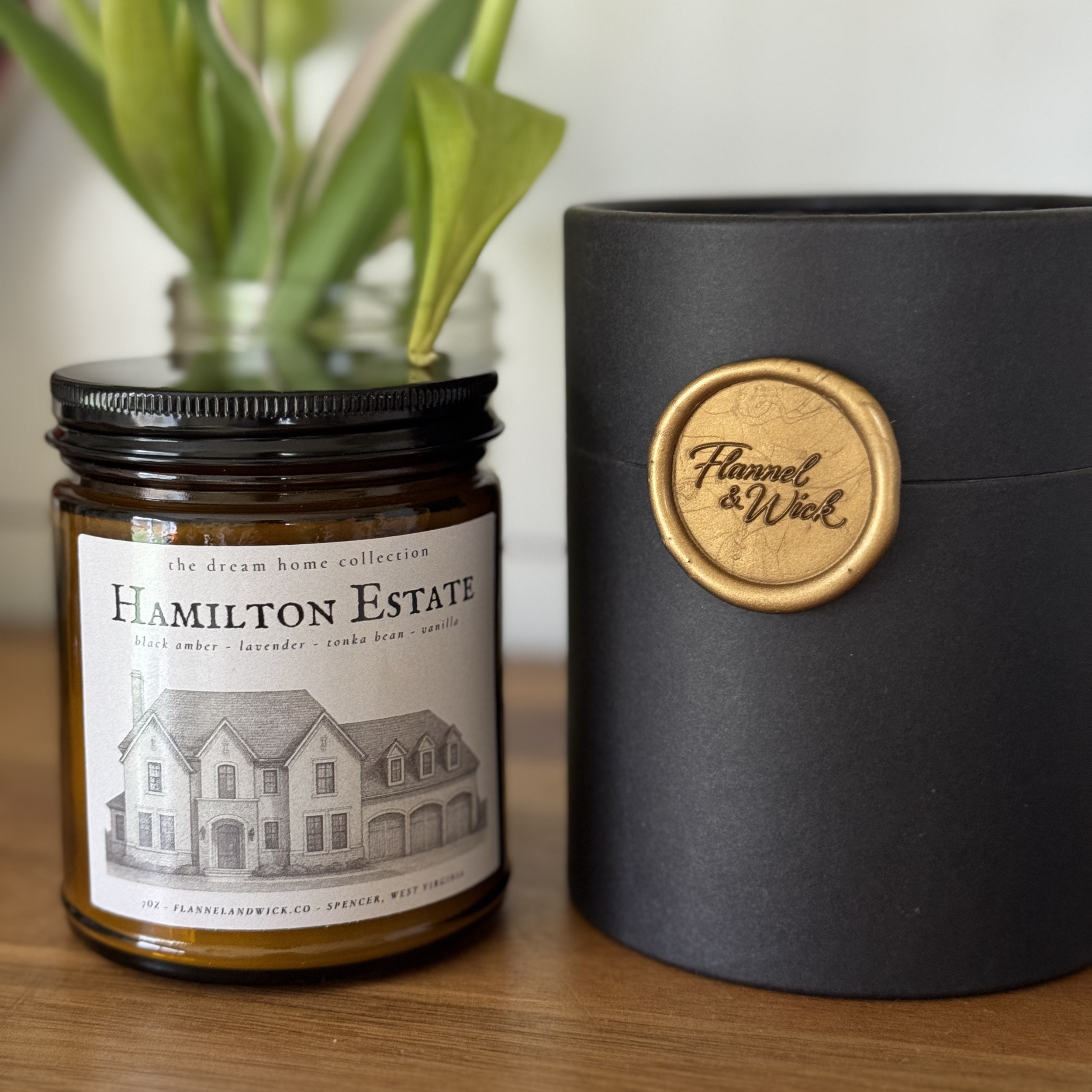 Hamilton Estate by flannel and wick timothy p. livingston candle