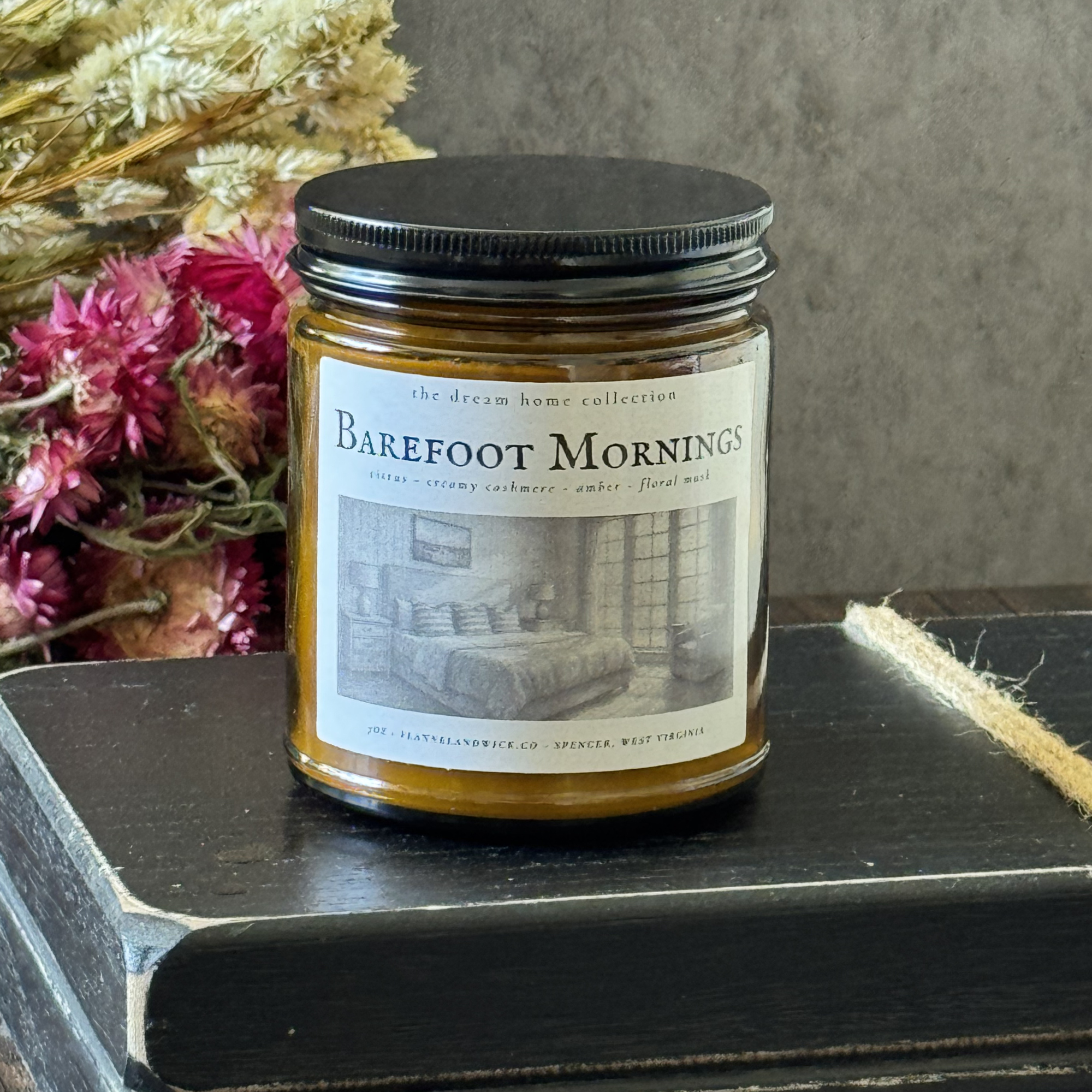 Barefoot Mornings 7oz Soy Candle flannel and wick timothy p. livingston