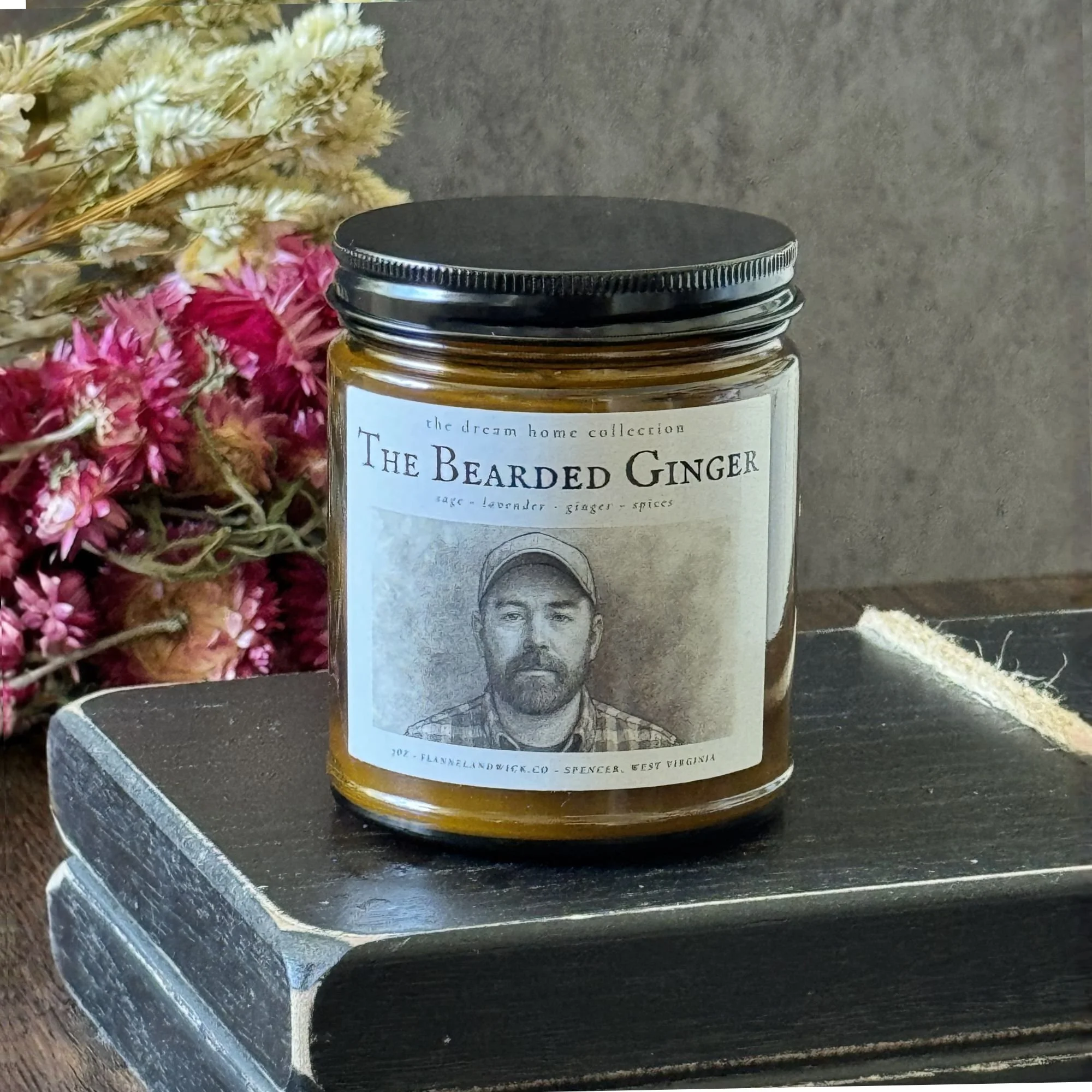 The Bearded Ginger 7oz Soy Candle Flannel and wick timothy p. livingston