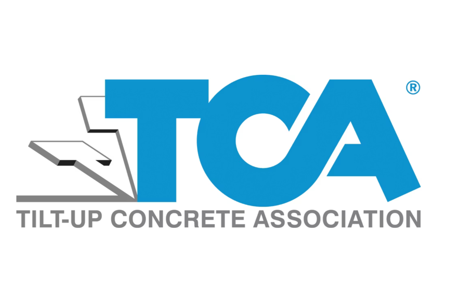 Logo of the Tilt-Up Concrete Association with large blue letters TCA and a stylized illustration of a concrete panel being tilted by a crane, and the words 'TILT-UP CONCRETE ASSOCIATION' beneath.