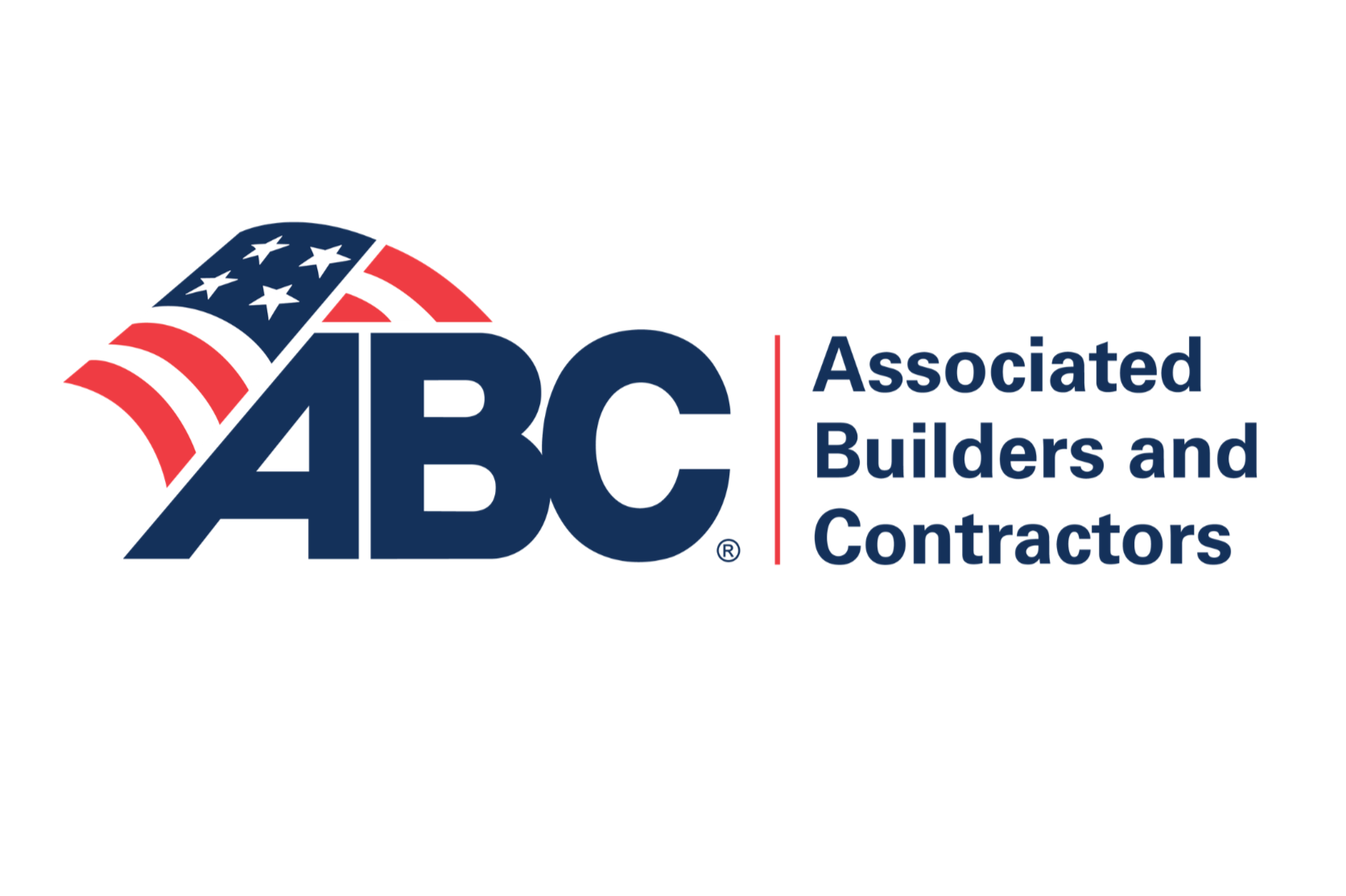 Logo of ABC, Associated Builders and Contractors, featuring a stylized American flag and bold navy blue text.