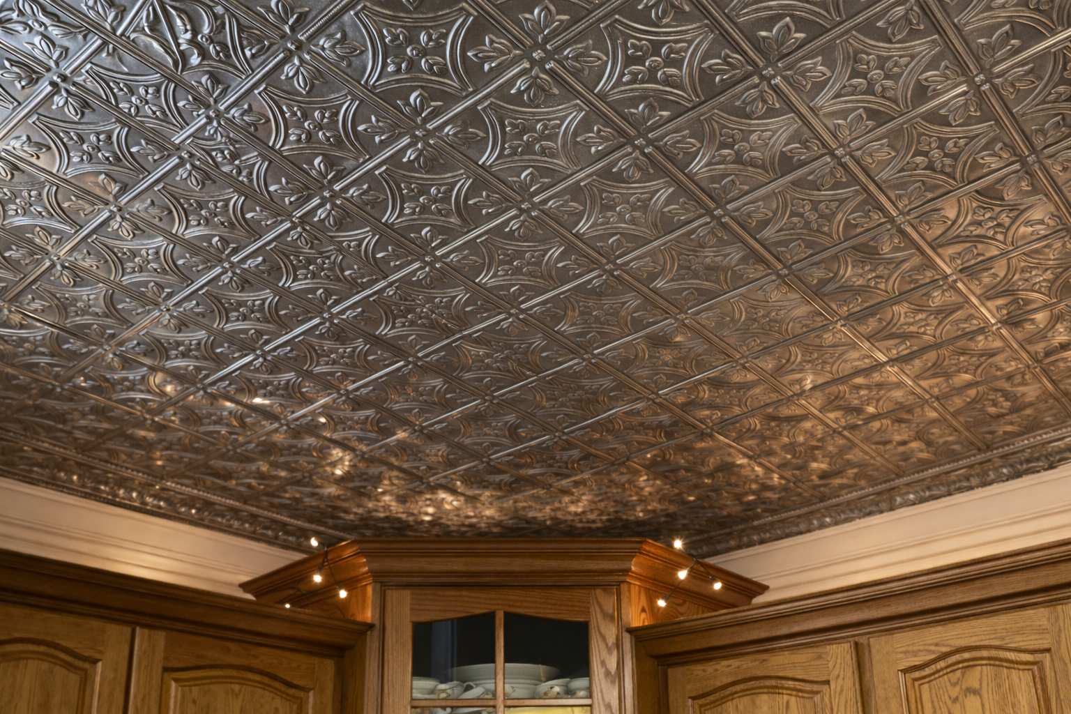 Gothic-inspired tin ceiling in kitchen.png