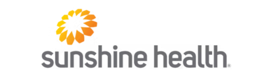 Sunshine Health logo with a yellow and orange circular sunburst icon above the text