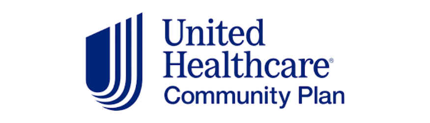 United Healthcare Community Plan logo in blue and white with a stylized shield icon and text.