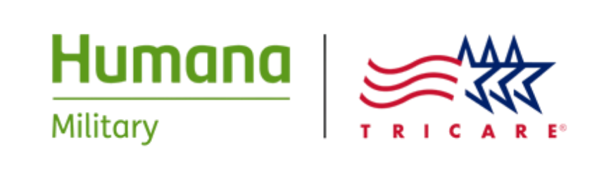 HUMANA Military logo and a red and blue flame symbol with text.