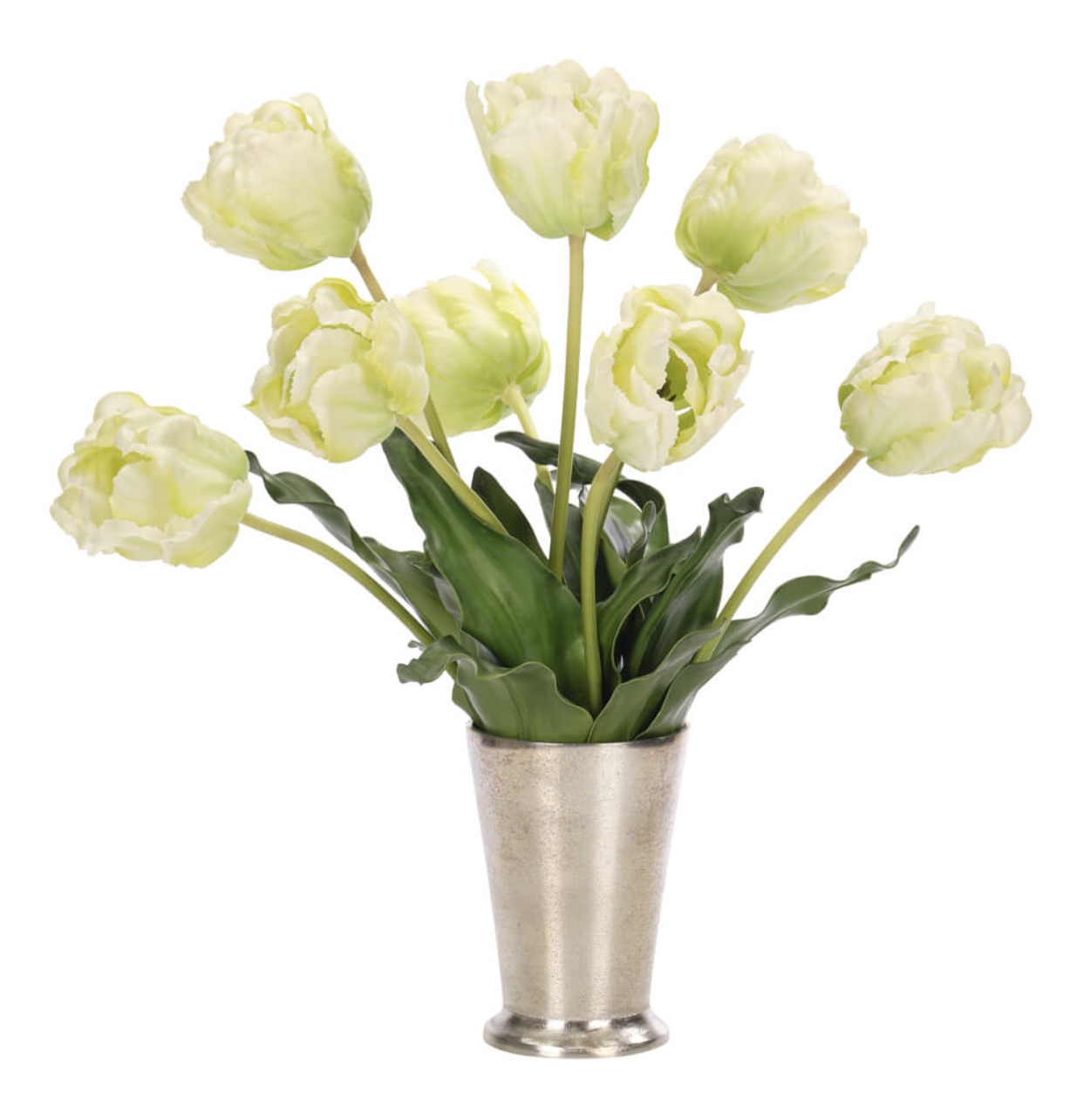 Light Green Tulip Faux Arrangement in Aluminum Cup