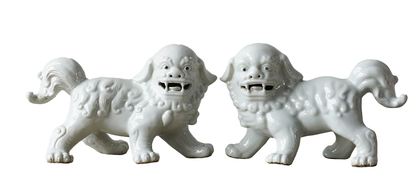 Jingdezhen Porcelain Lion Standing, Pair