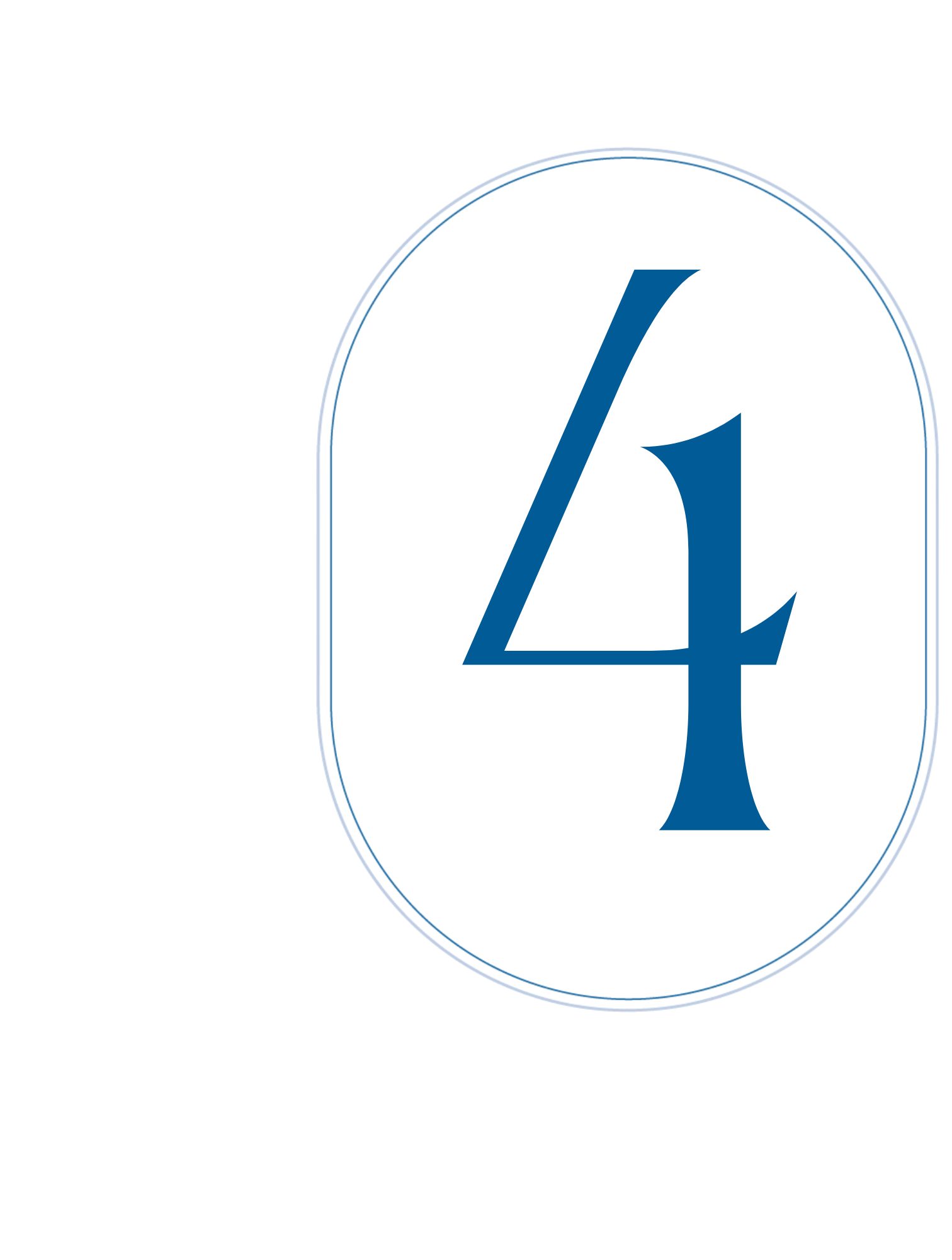Blue oval outline containing a large blue number four.