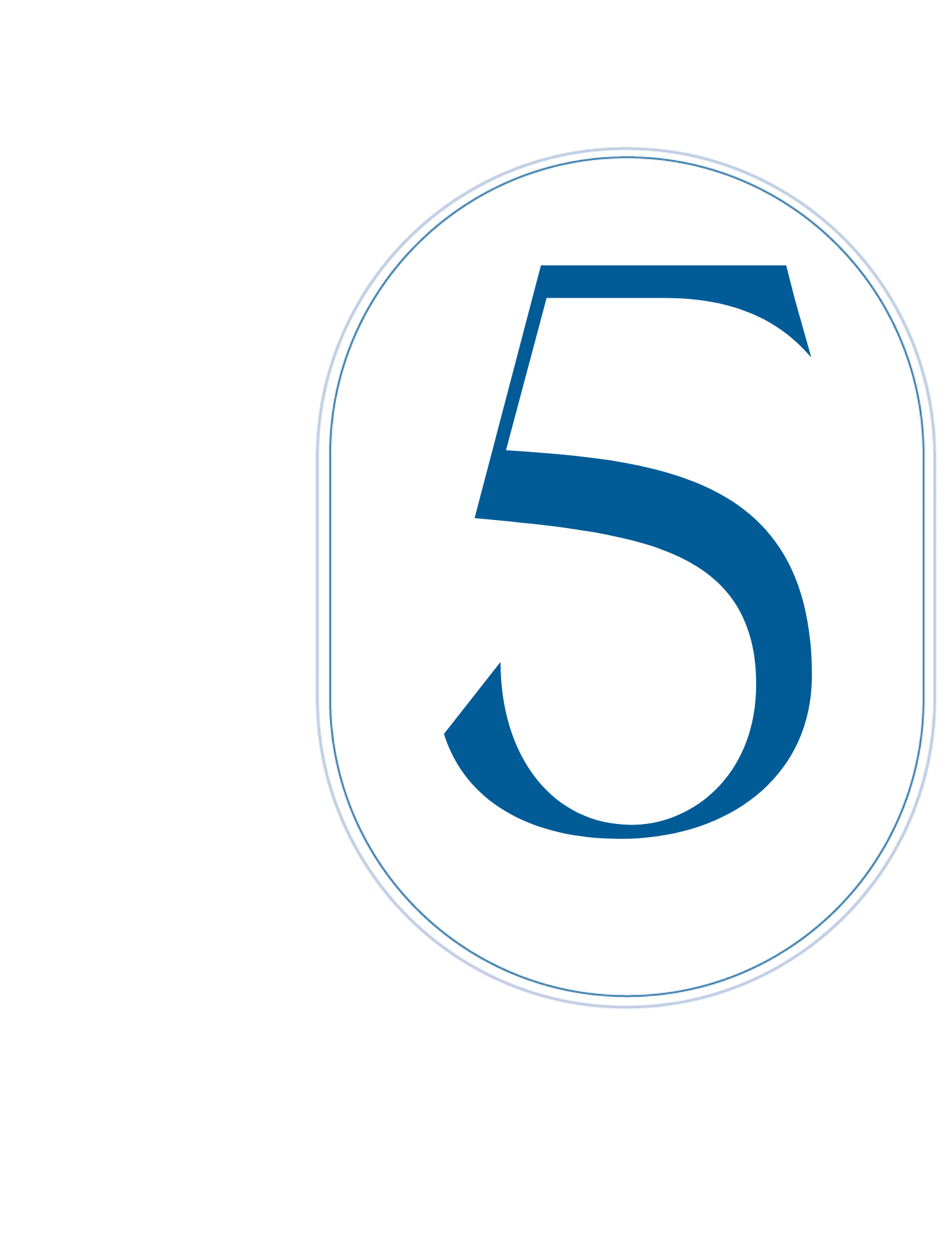 Blue oval outline containing a large blue number four.
