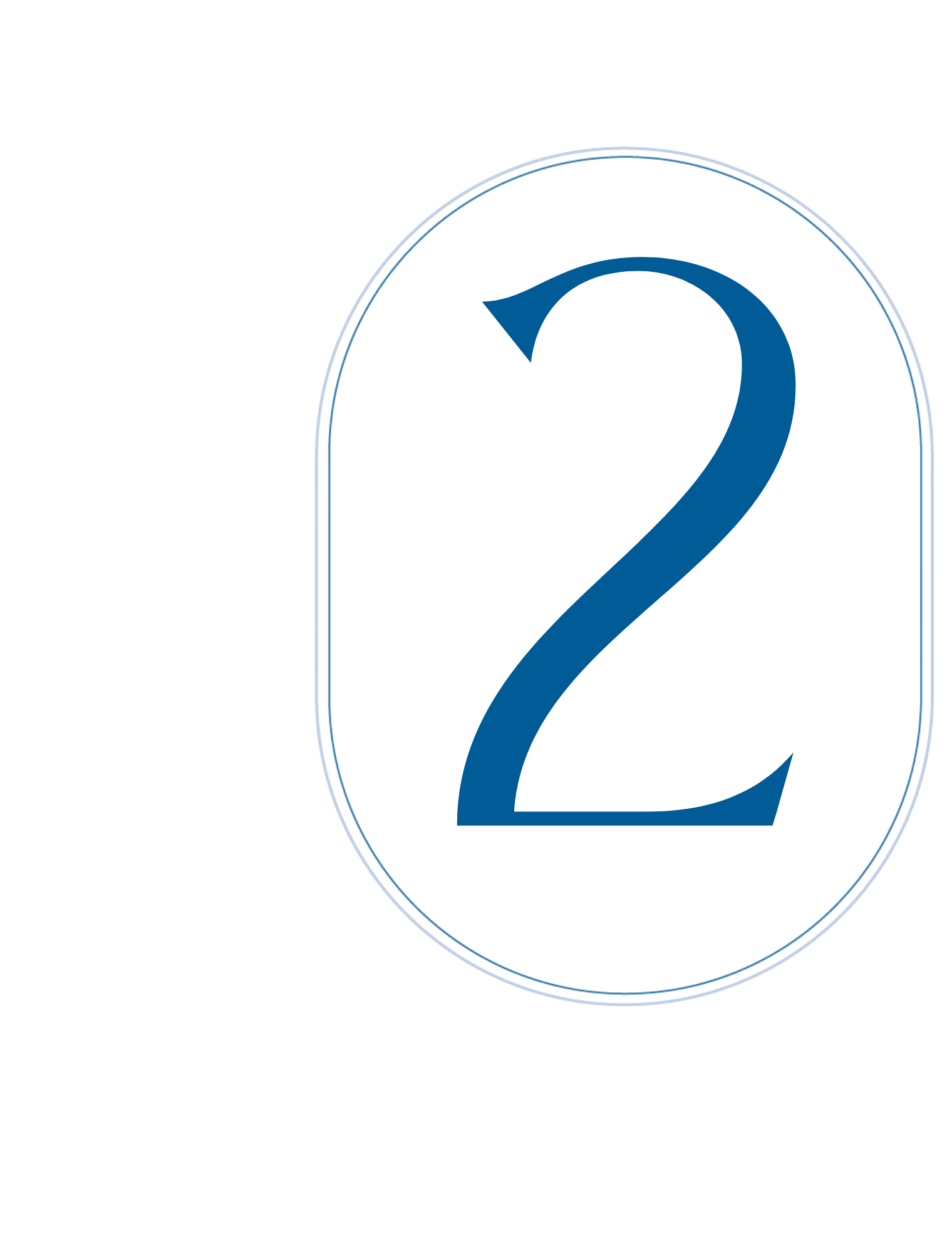 A dark background with a large blue number 2 inside an oval outline. The number has a slight glow effect.