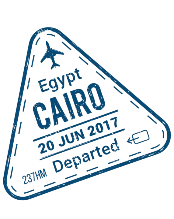 Travel sticker for Cairo, Egypt, with flight details and departure date of June 20, 2017.