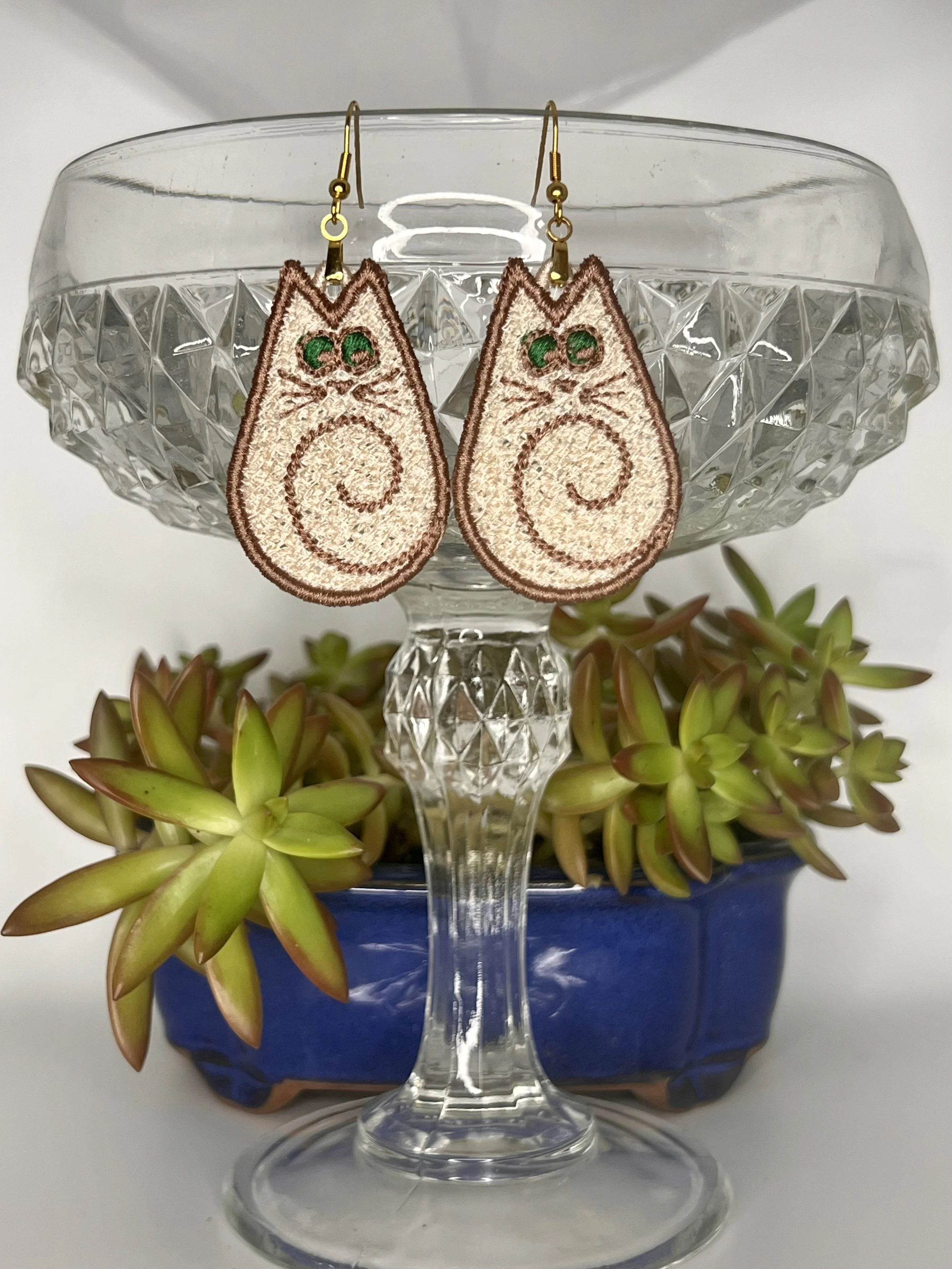Derpy Cat Free-Standing Lace Earrings — Handmade Whimsical Cat Jewelry