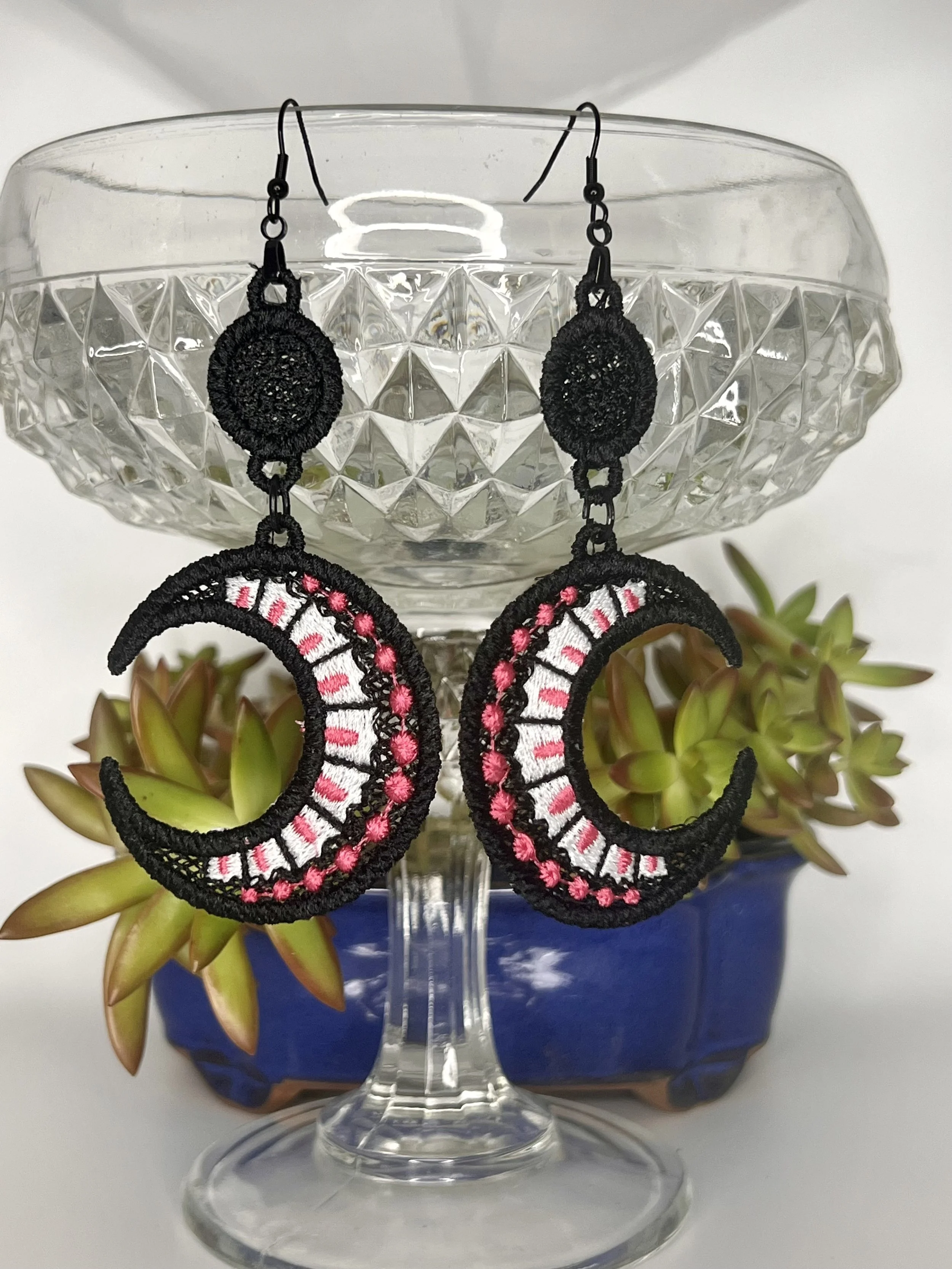 Fiesta Moon Free-Standing Lace Earrings — Handcrafted Celestial Statement Jewelry