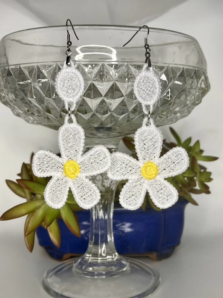 Big Daisy Dangles Free-Standing Lace (FSL) Earrings | Floral Statement Jewelry