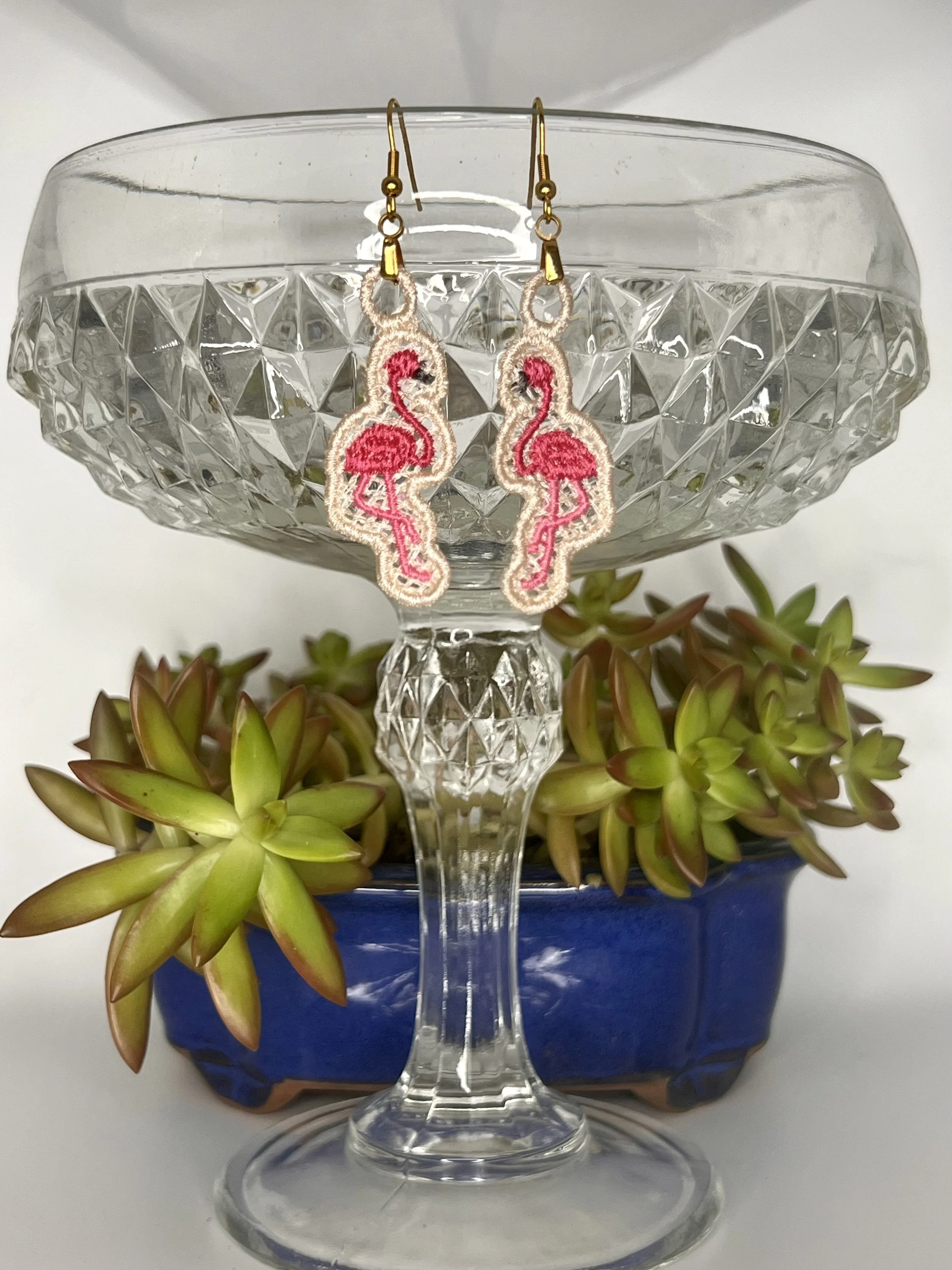 Pink Flamingo Free-Standing Lace Earrings — Tropical Statement Jewelry