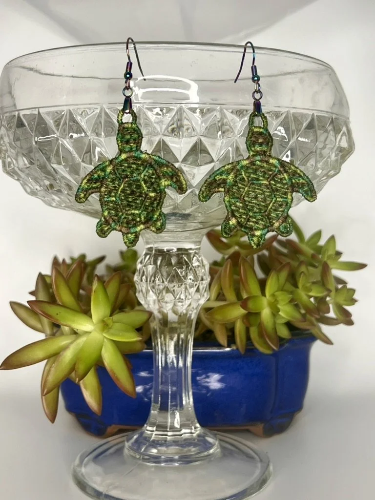 Variegated Sea Turtle Free-Standing Lace (FSL) Earrings | Coastal Ocean Jewelry