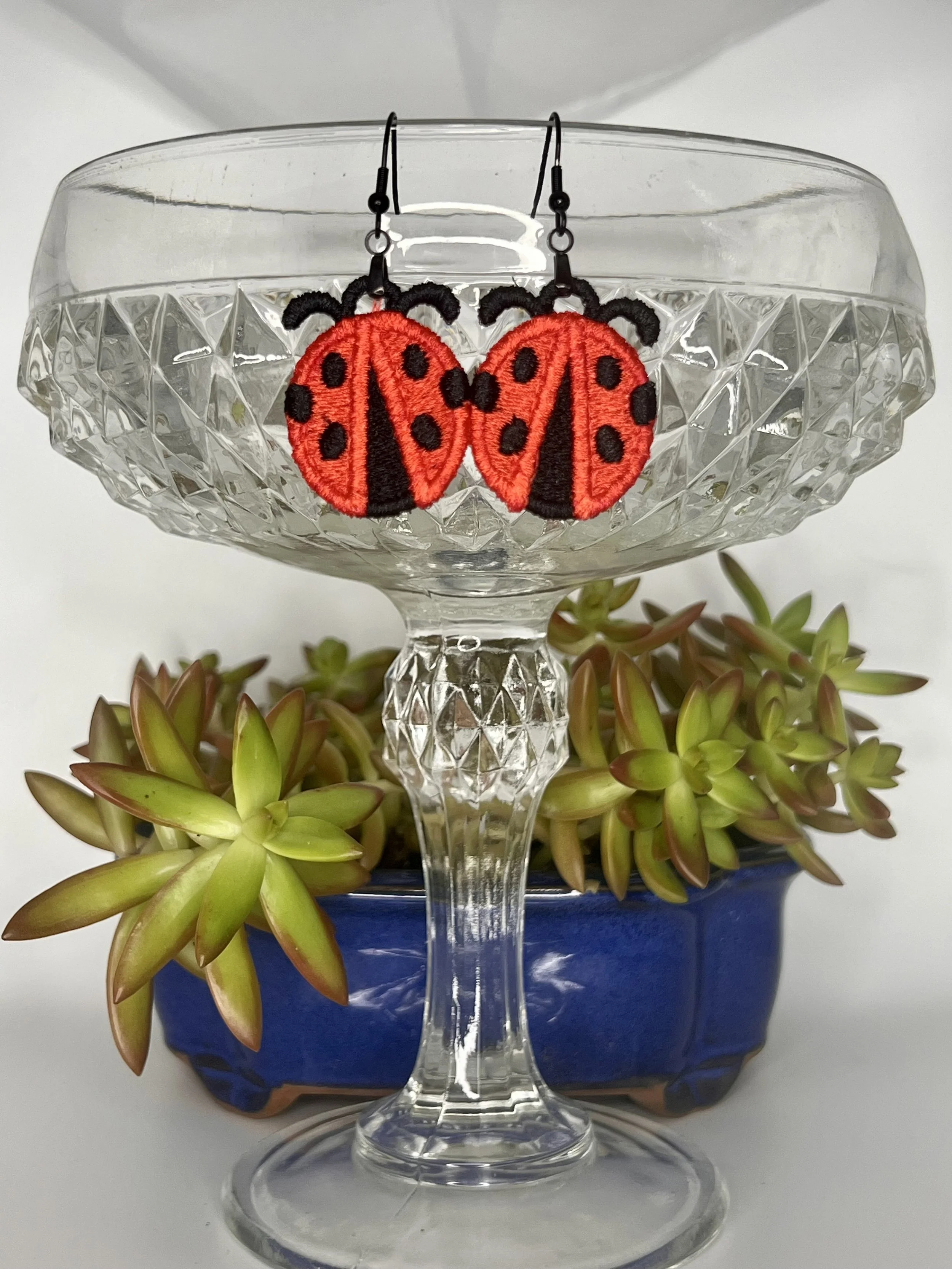 Ladybug Free-Standing Lace Earrings — Handmade Nature Jewelry, Lightweight Whimsical Statement Earrings