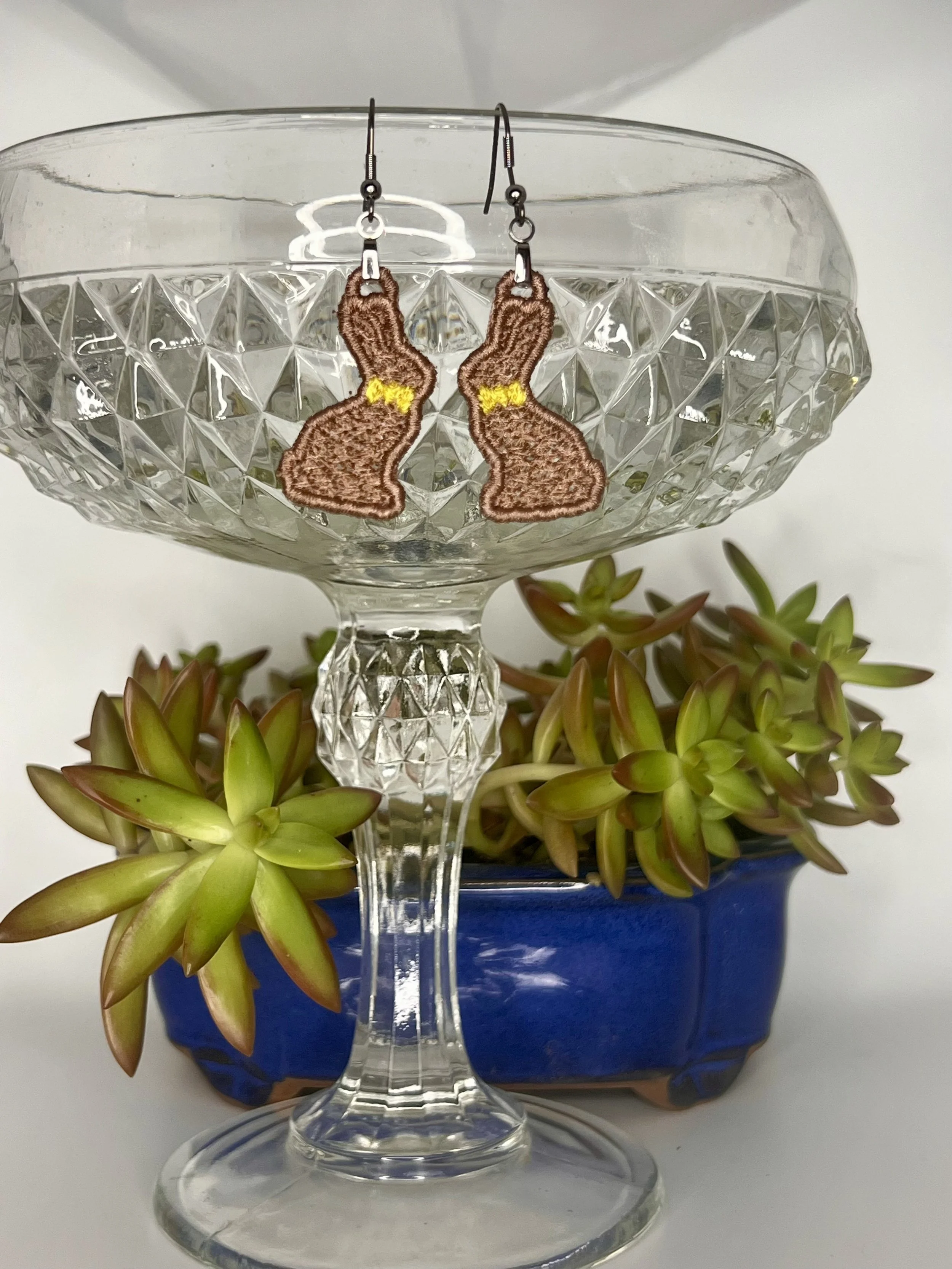 Chocolate Bunny Free-Standing Lace Earrings — Whimsical Easter Statement Jewelry