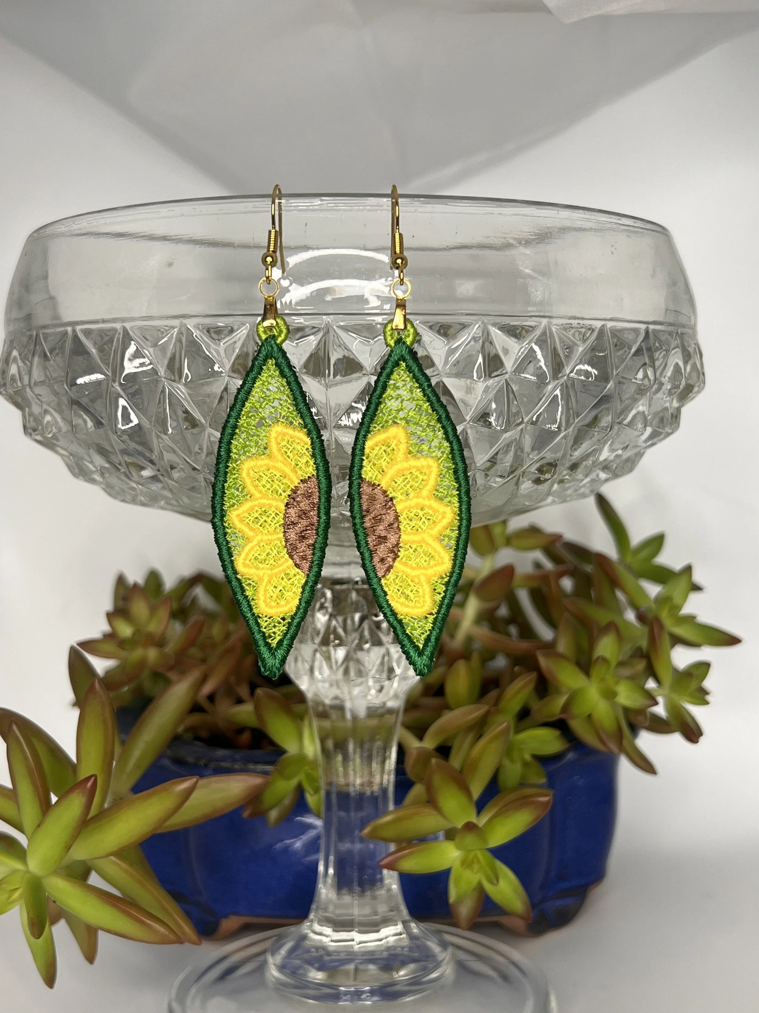 Sunflower Wedge Free-Standing Lace Earrings – Handmade Floral Jewelry