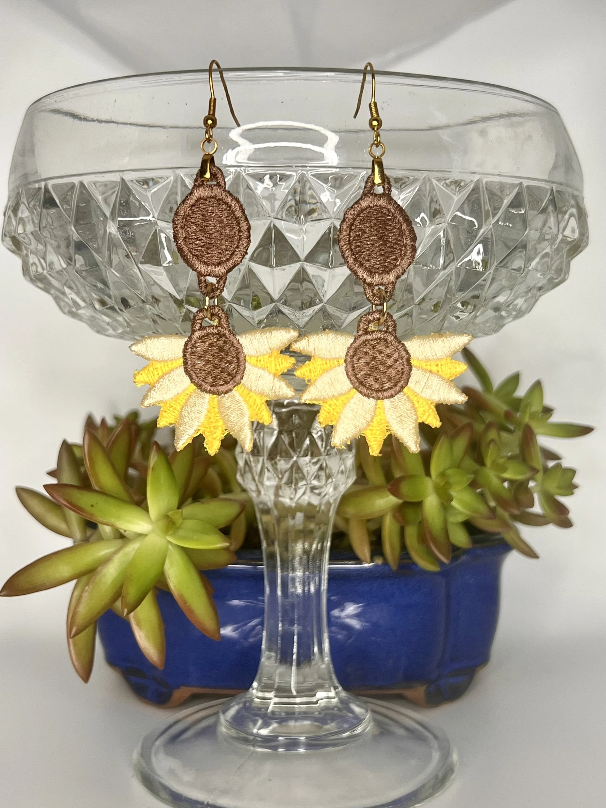 Sunflower Dangle Free-Standing Lace Earrings — Handmade Floral Statement Jewelry, Lightweight Boho Earrings