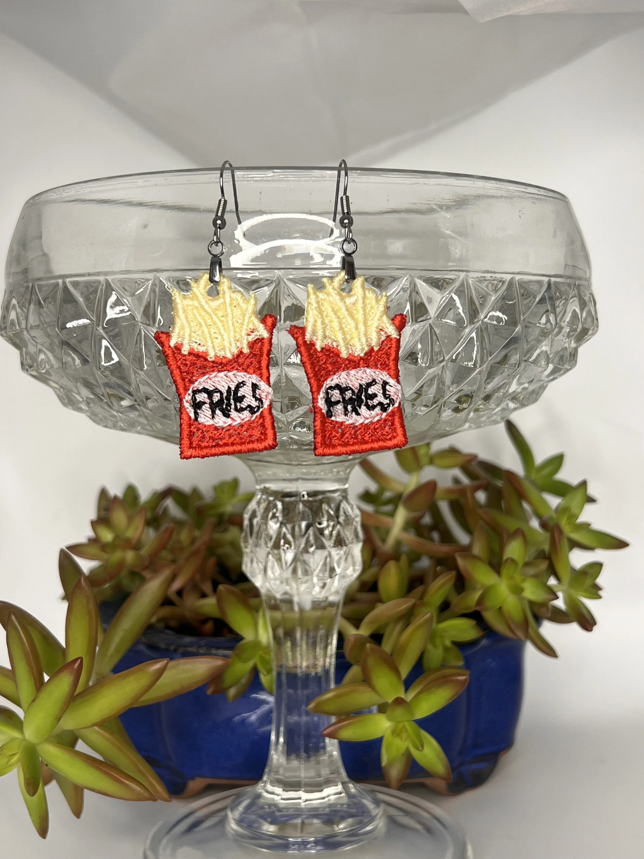 French Fries Free-Standing Lace Earrings — Fun Food Statement Jewelry