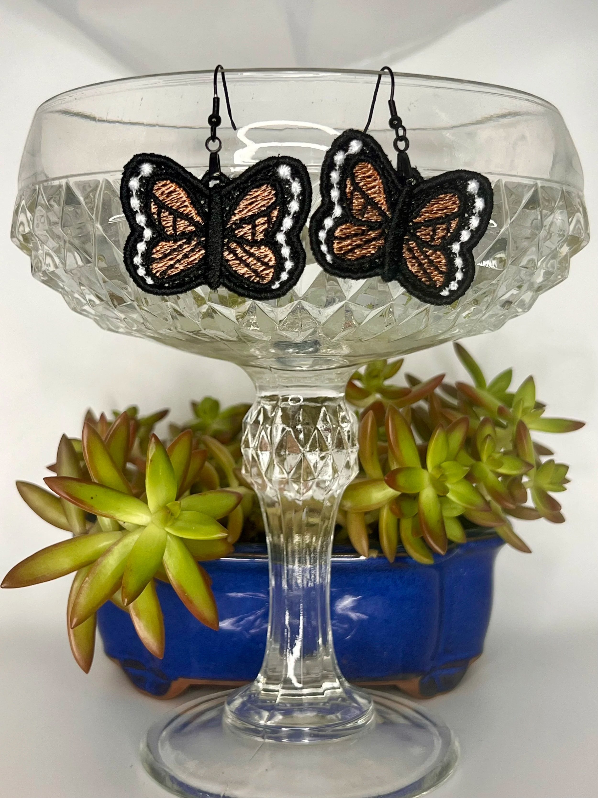 Flutterby Butterfly Free-Standing Lace Earrings – Handmade Embroidered Butterfly Jewelry
