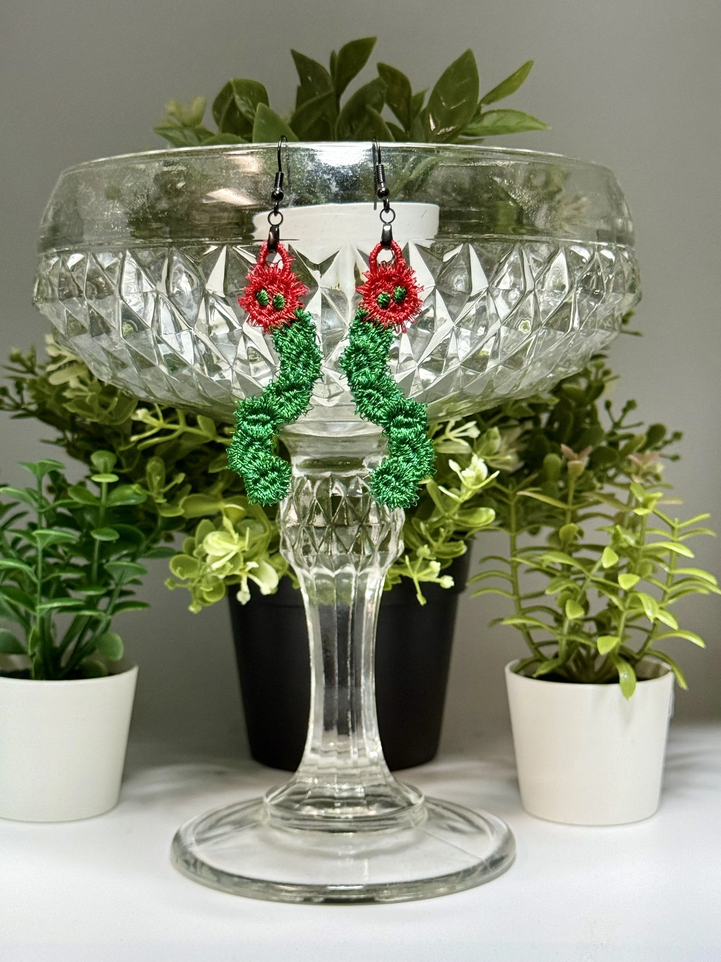 🐛 Fuzzy Caterpillar Free-Standing Lace Earrings — Handcrafted Nature Statement Jewelry