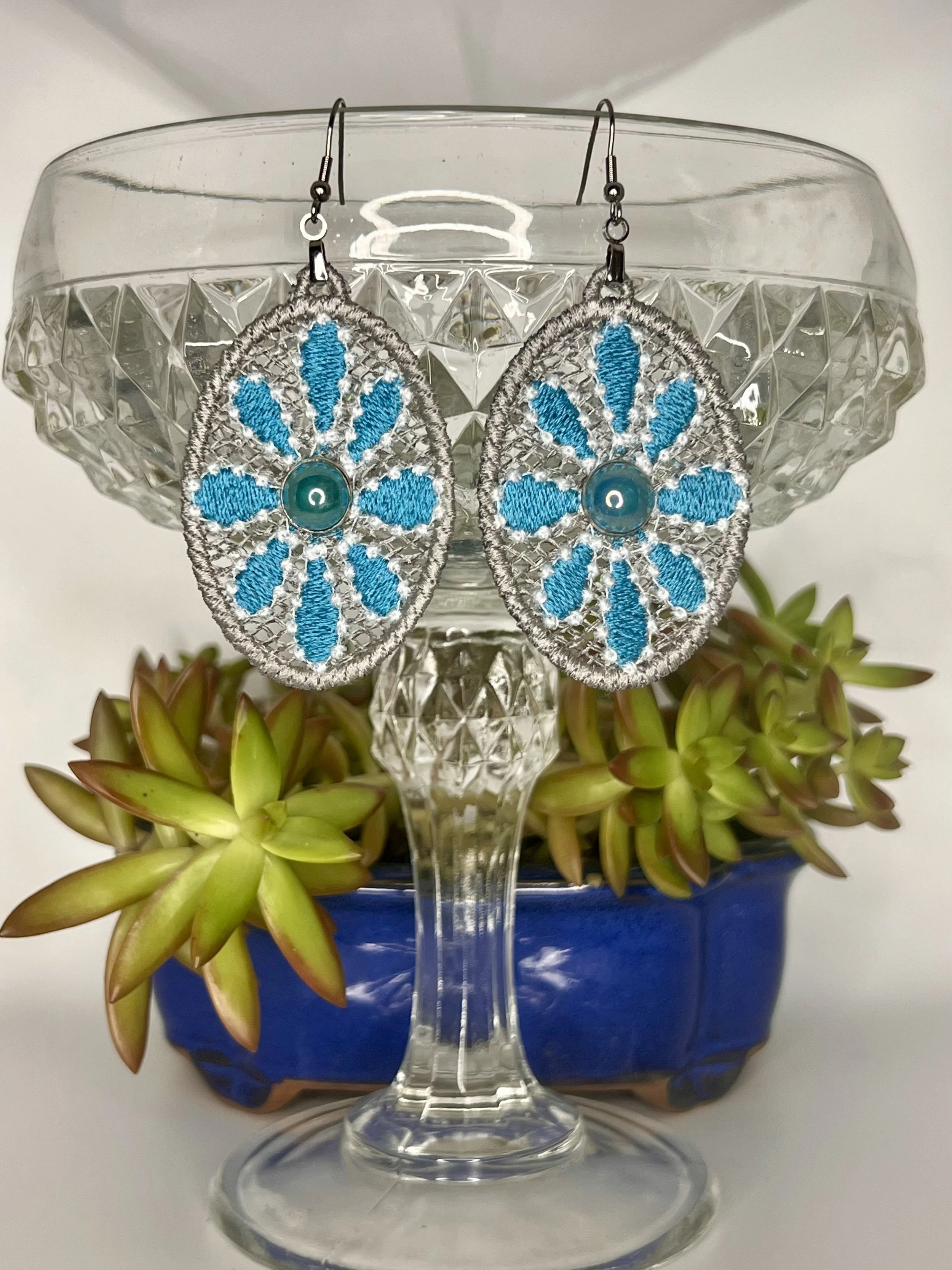 Turquoise Gems Free Standing Lace Earrings