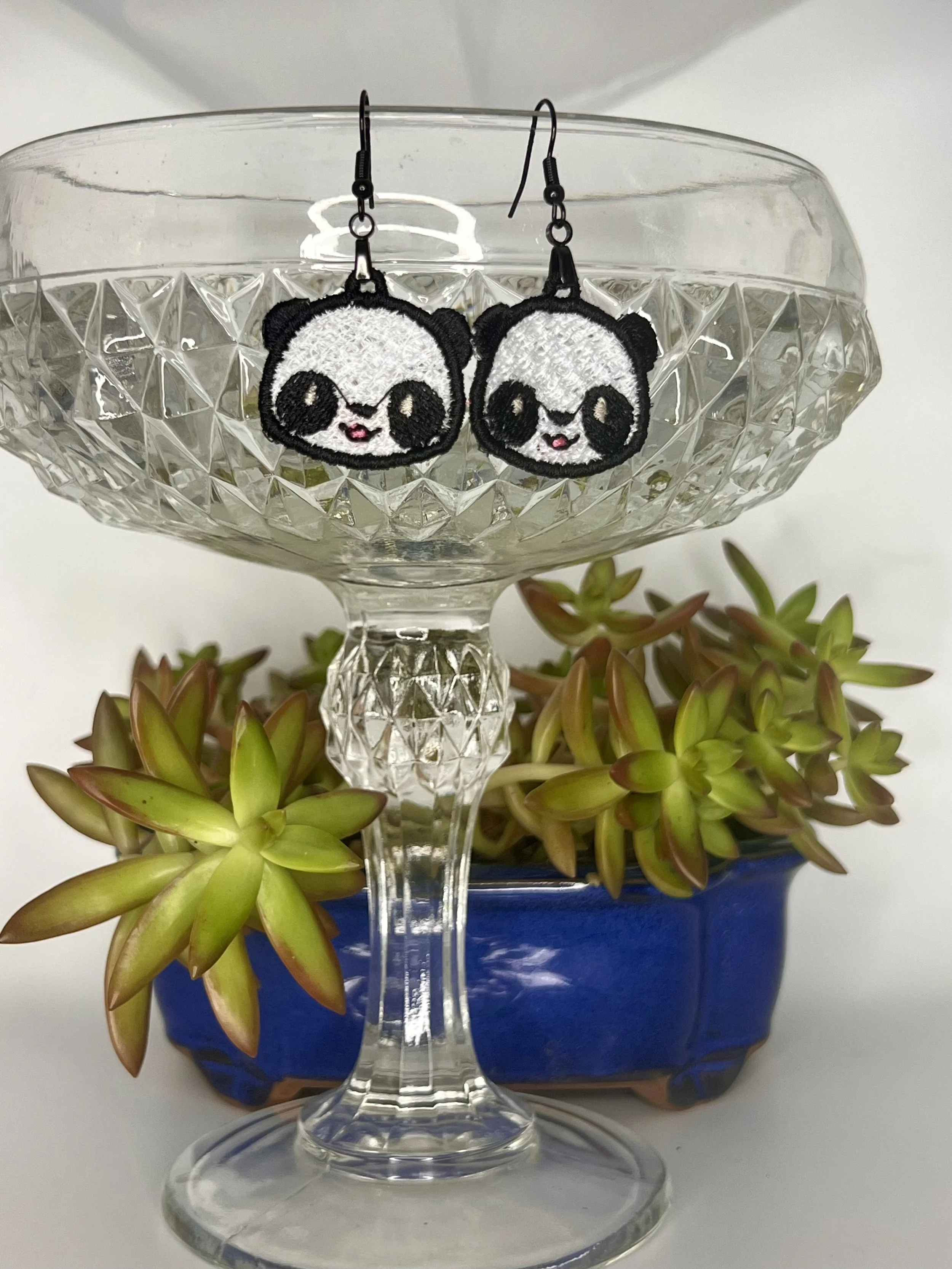 Panda Face Free-Standing Lace Earrings – Handmade Animal Jewelry