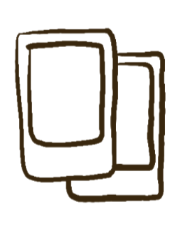 Line drawing of three overlapping rectangular frames or screens.