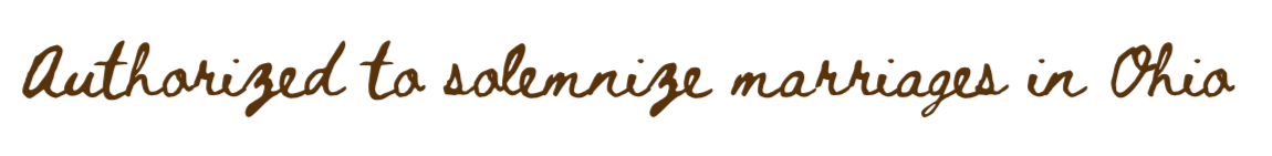 Black background with gold cursive text reading 'Authorized to solemnize marriages in Ohio'.