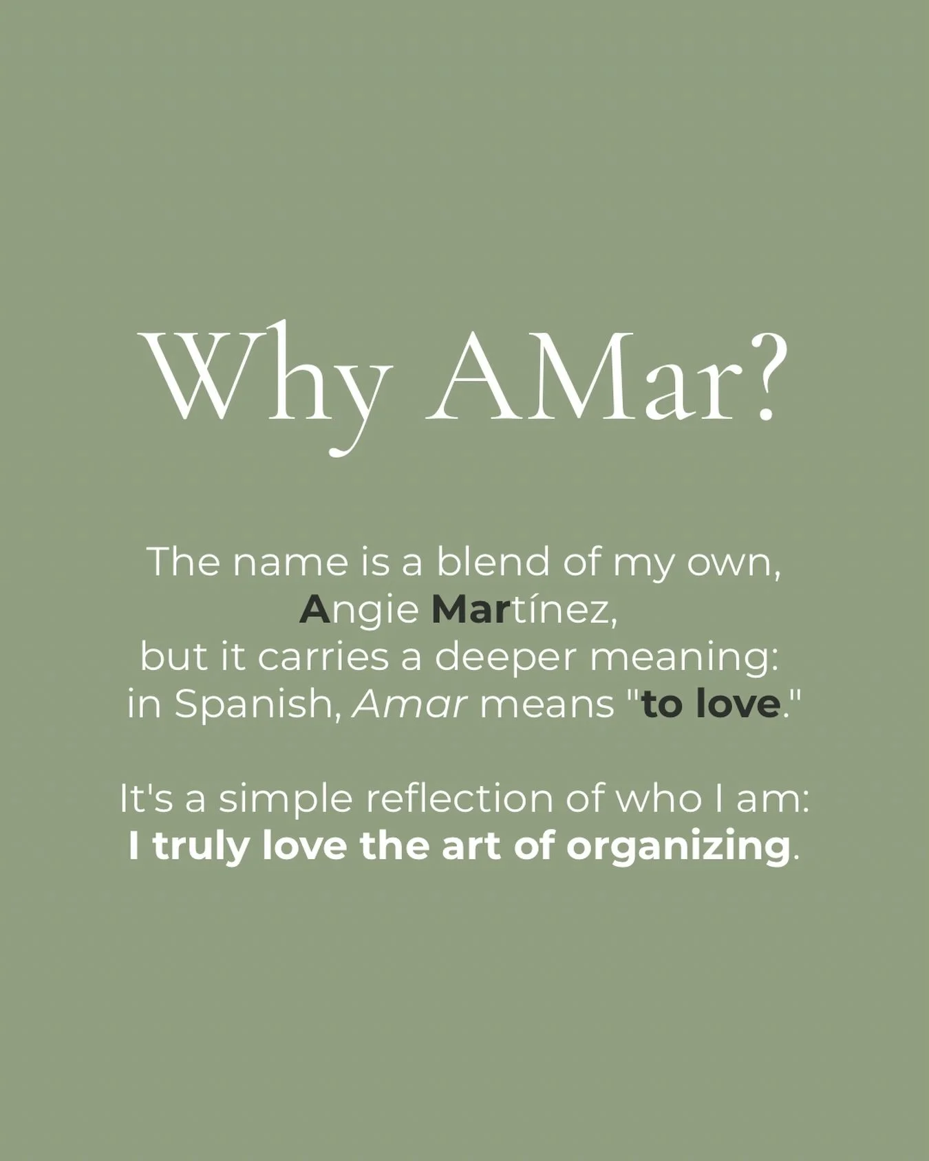 &ldquo;AMar&rdquo; means to love, and that&rsquo;s exactly how walking into your home should feel every single day.

My mission with AMar is to share the love of organization by providing easy-to-maintain systems that simplify decisions and give you 