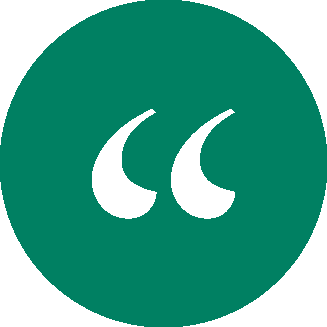 Green circle with black quotation marks in the center.