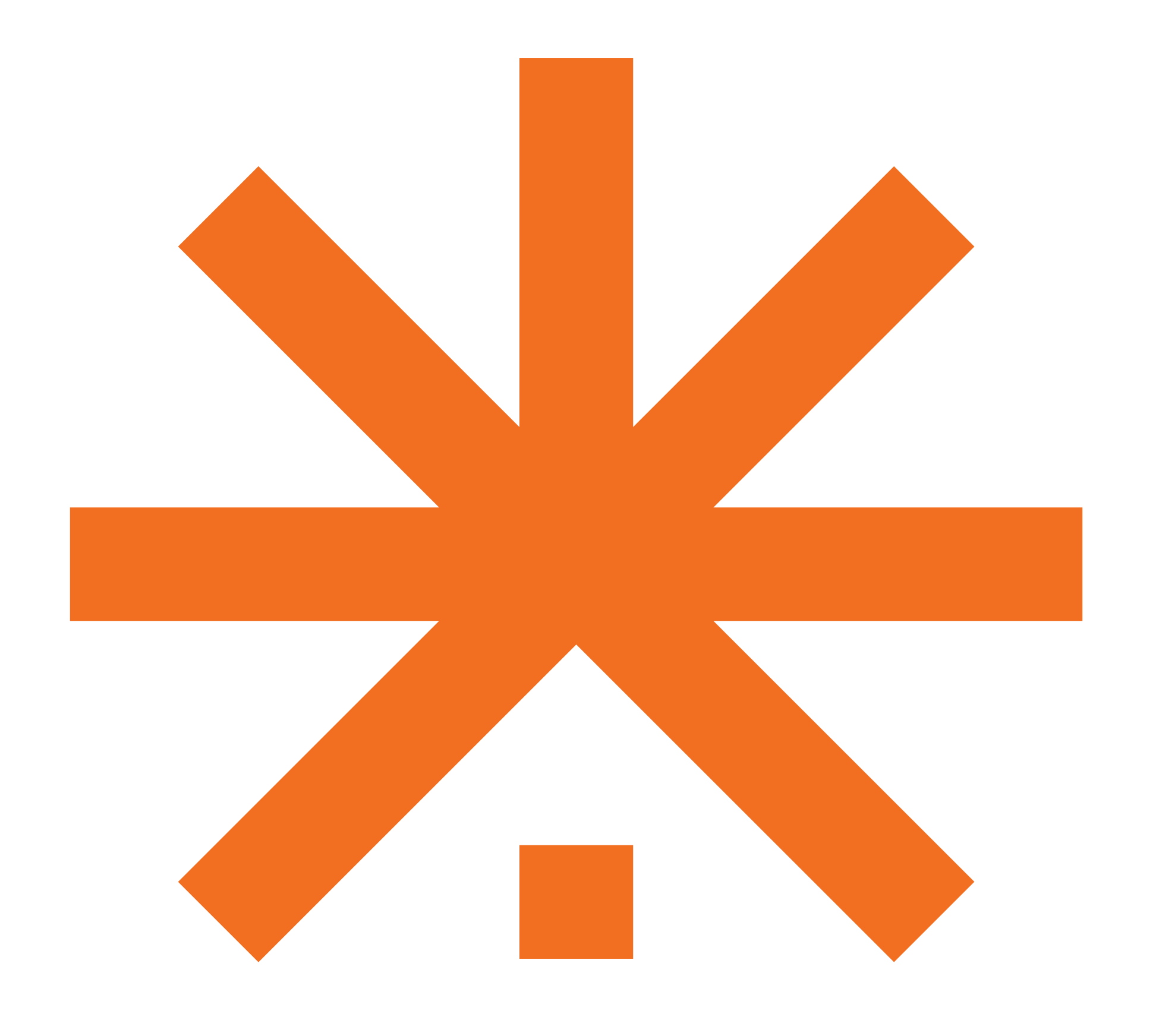 Orange asterisk symbol with five thick arms on a black background
