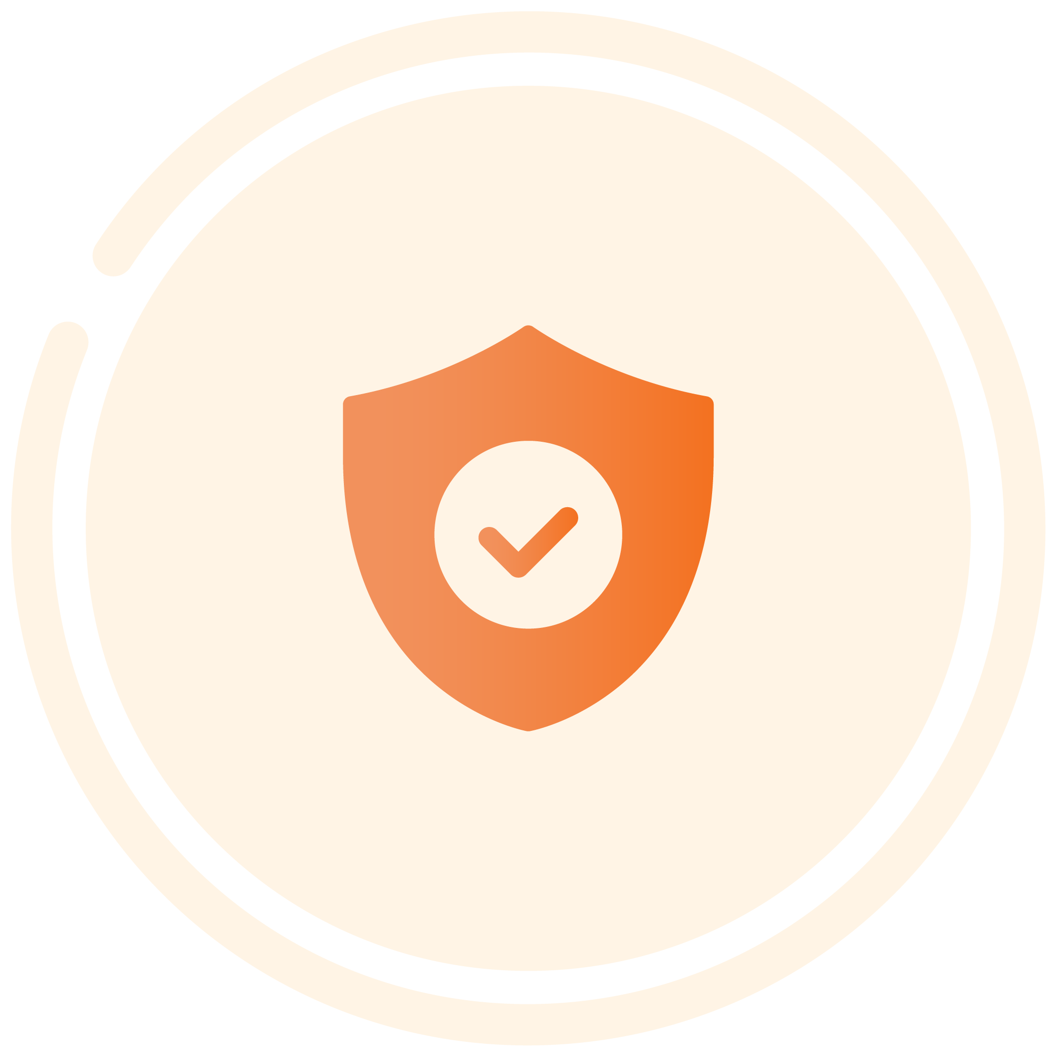 Security badge icon with shield and checkmark inside a circular progress indicator