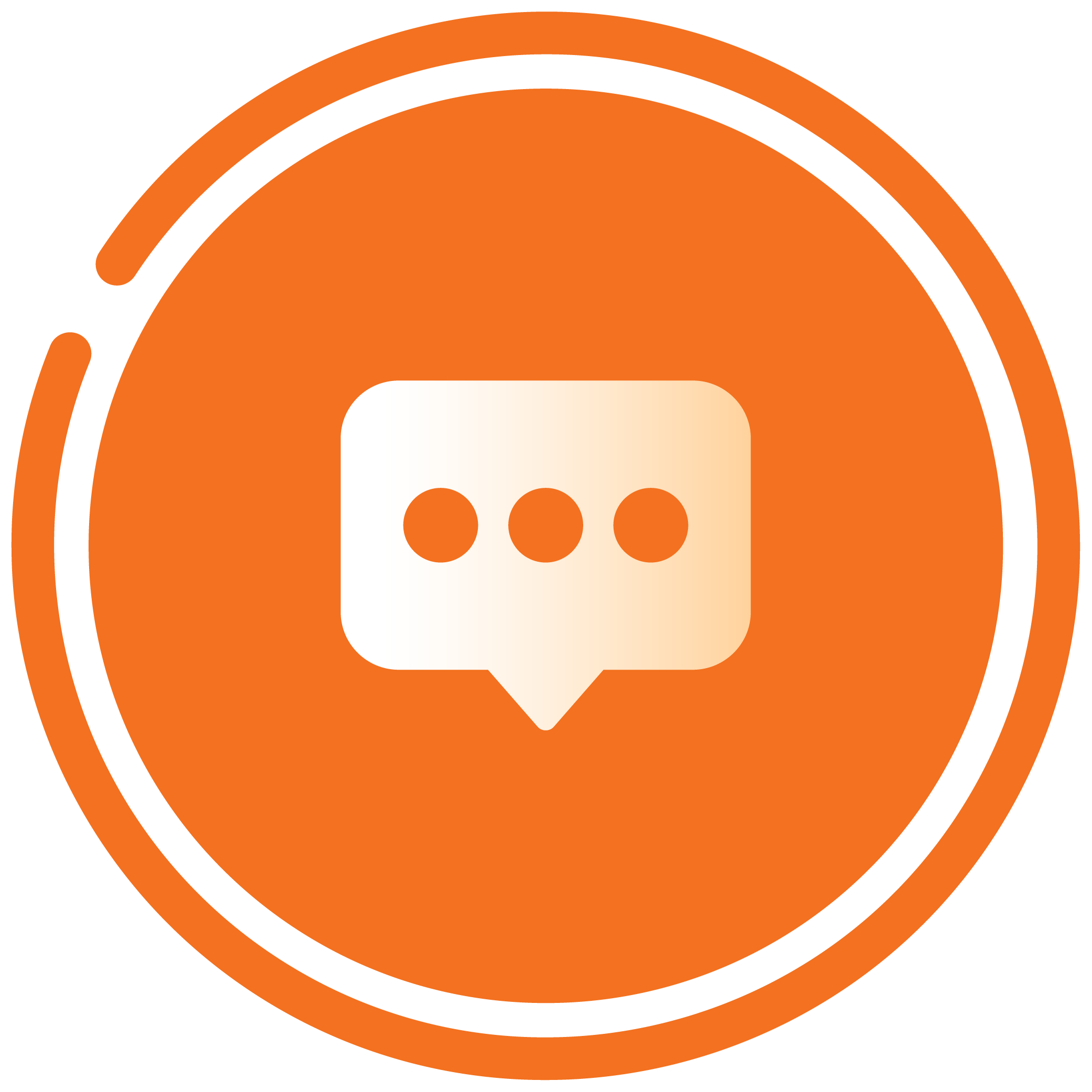 Message bubble icon inside an orange circular background.