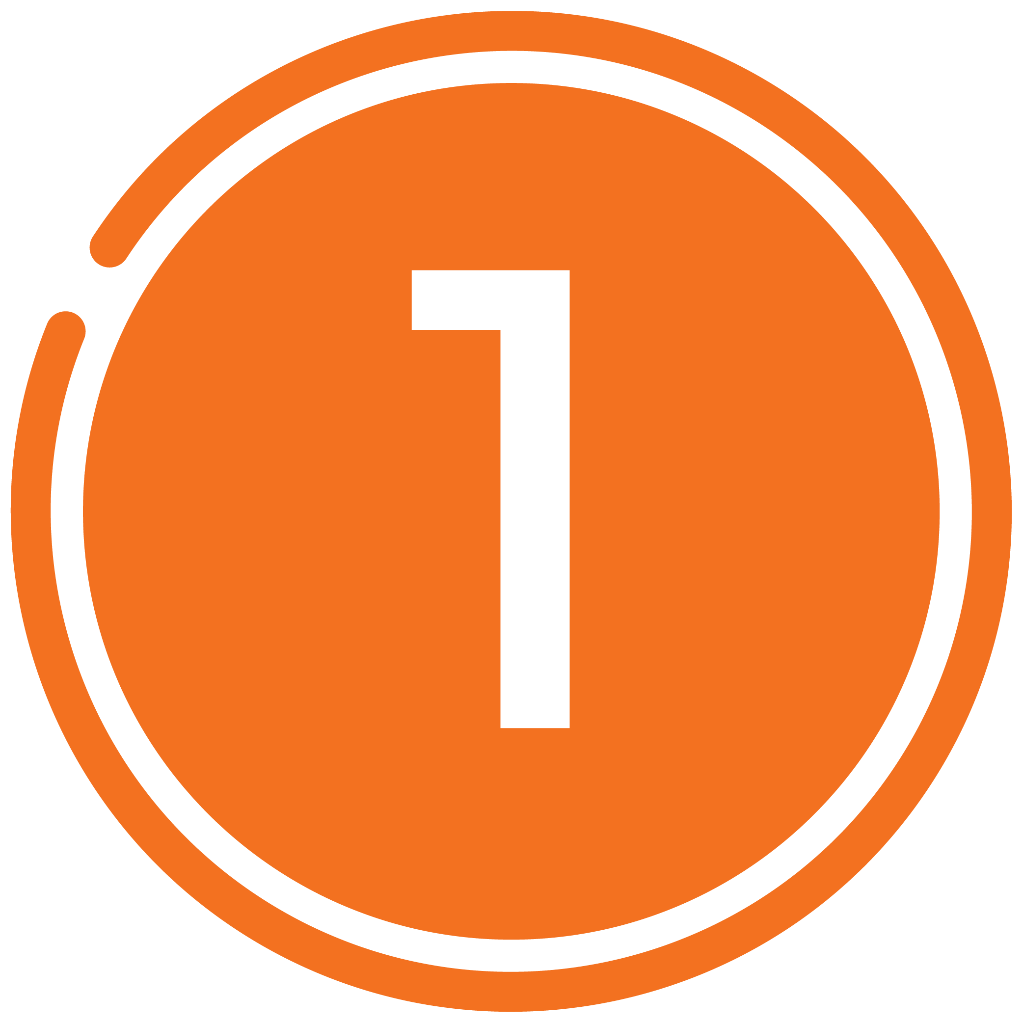 Orange circle with a white number 1 in the center, surrounded by an octagon outline.