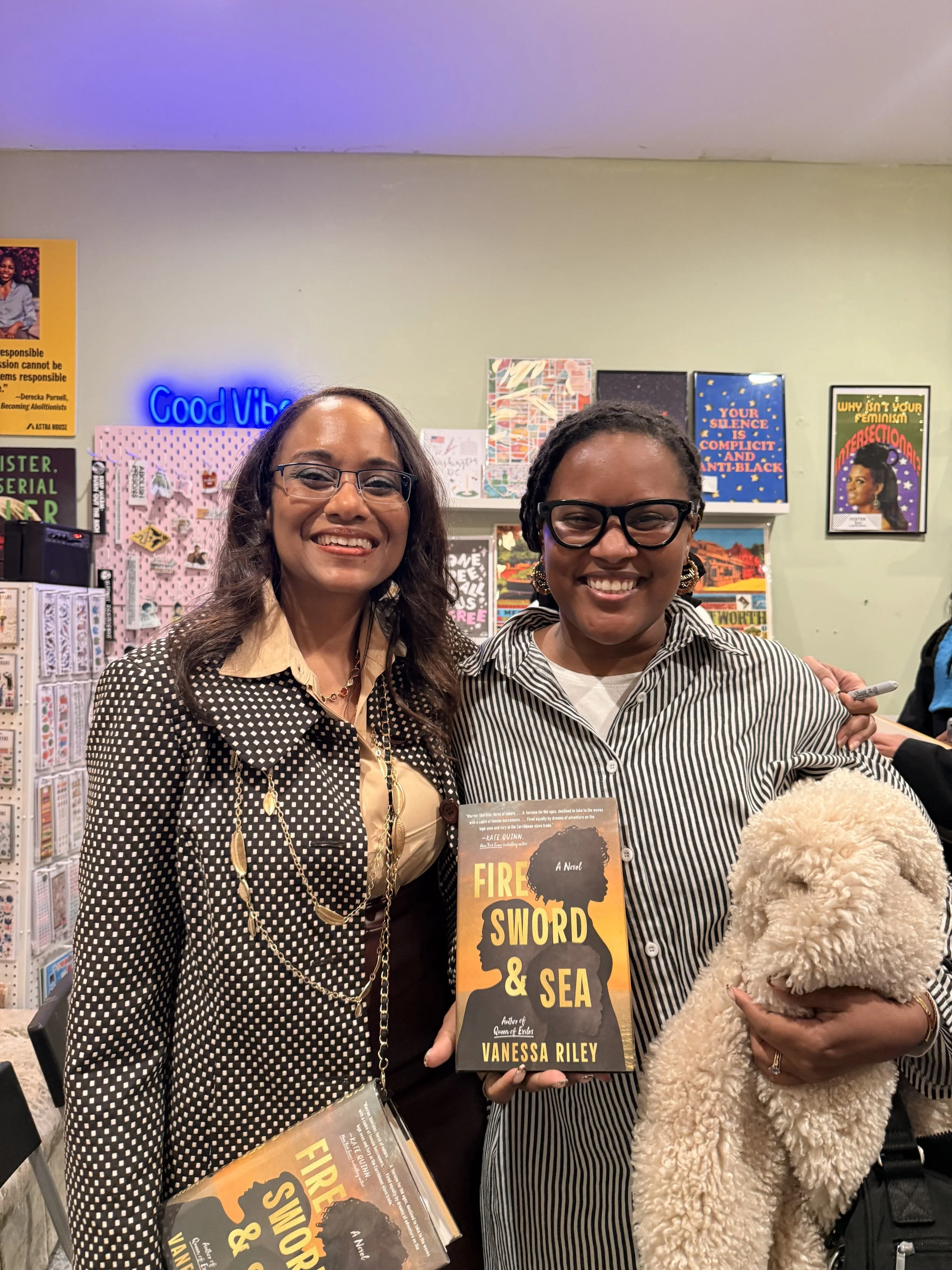 Tye and author Vanessa Riley at Loyalty Books for the publication of Fire, Sword, and Sea.